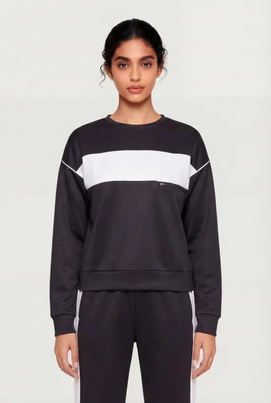 Crew Neck Pullover Top with Zip Pocket Detail made by Rainbow