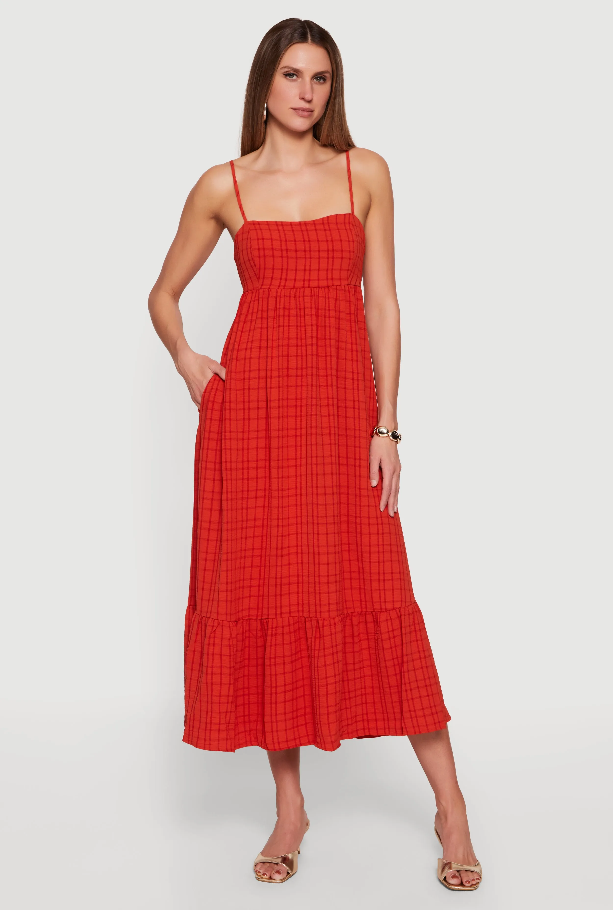 Plaid Crepe Knit Cami Maxi Dress with Pockets sold by Rainbow product image thumbnail 5