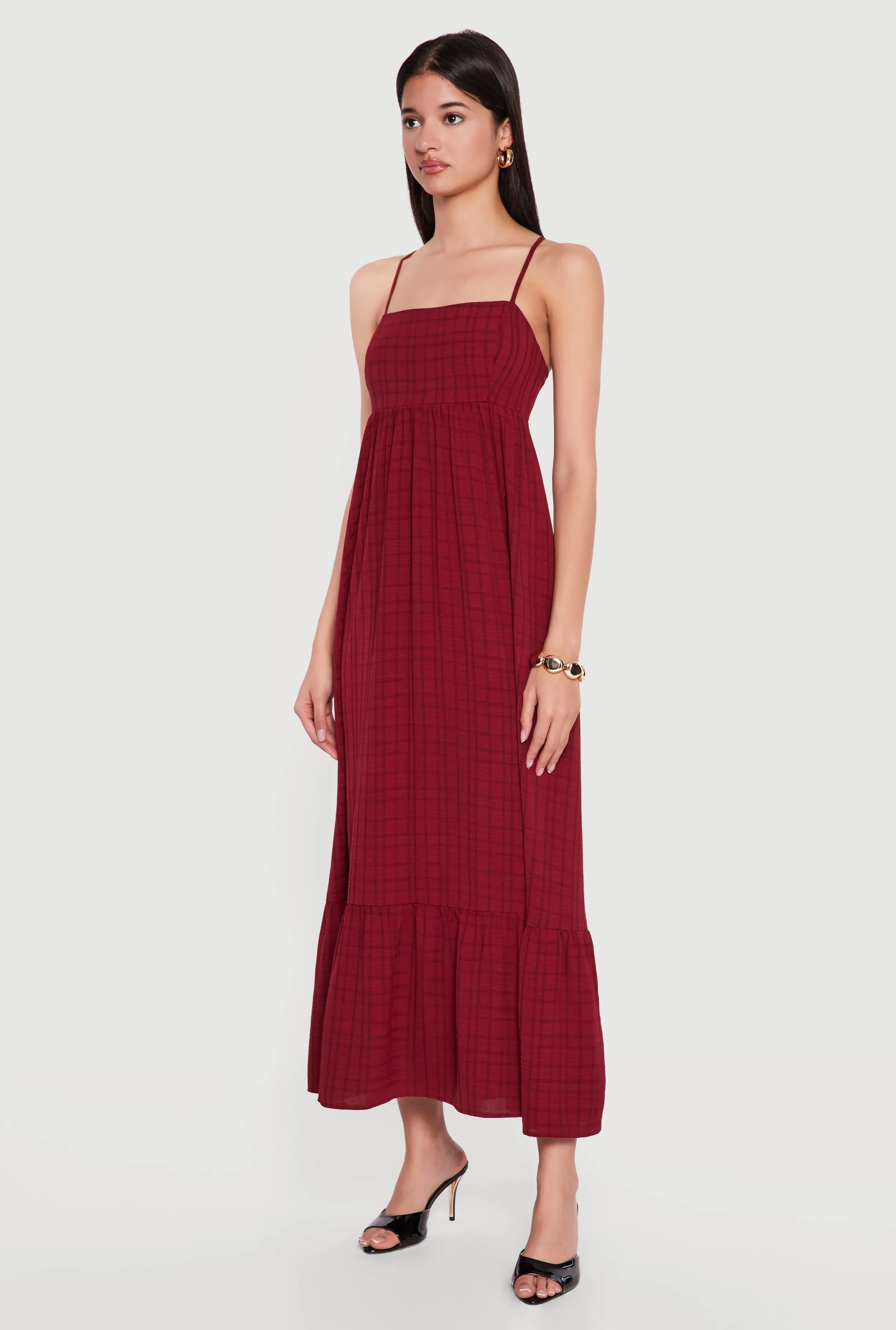 Plaid Crepe Knit Cami Maxi Dress with Pockets sold by Rainbow product image thumbnail 2