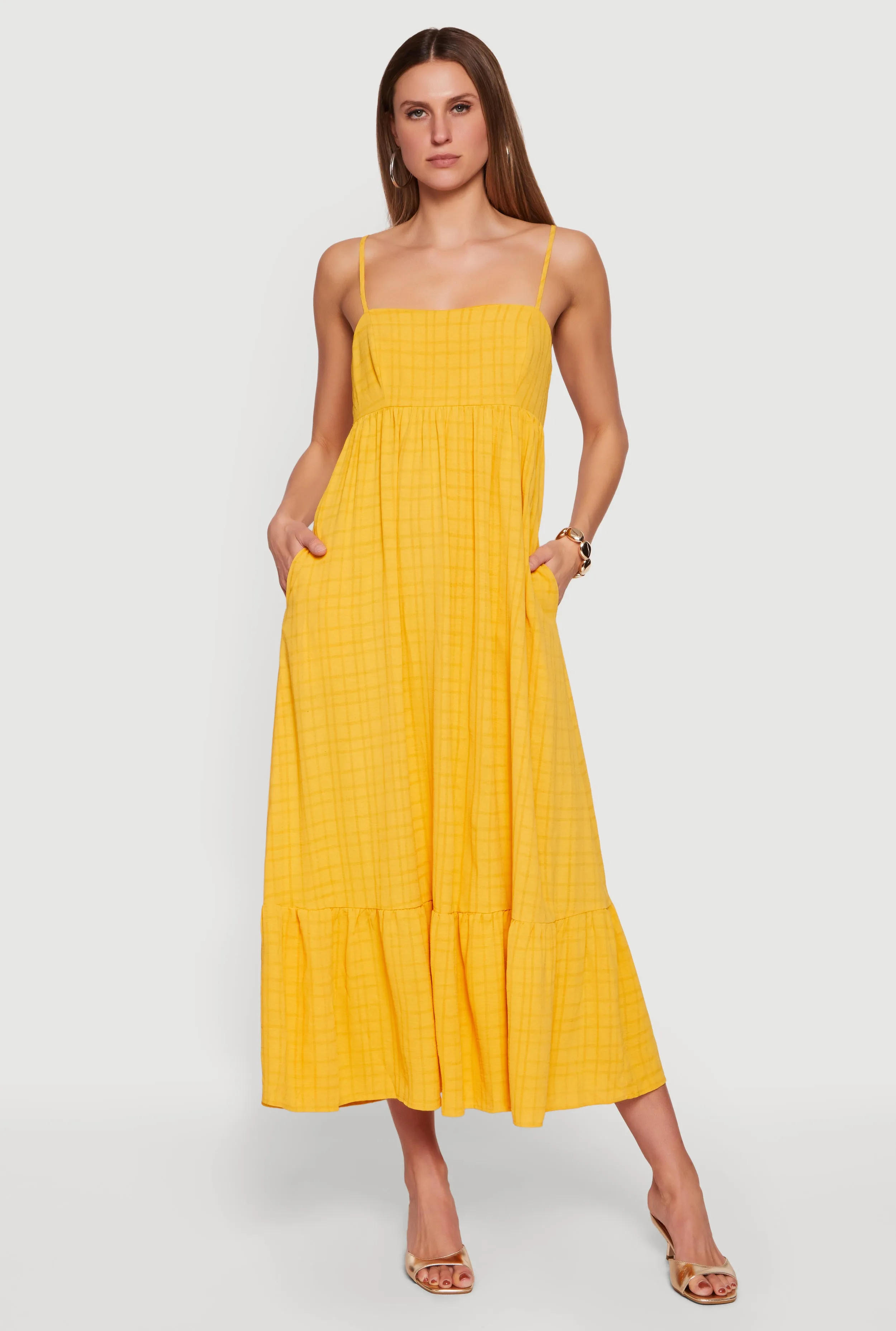 Plaid Crepe Knit Cami Maxi Dress with Pockets sold by Rainbow