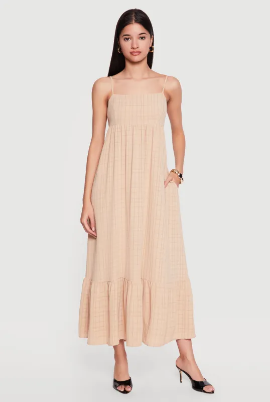 Plaid Crepe Knit Cami Maxi Dress with Pockets made by Rainbow