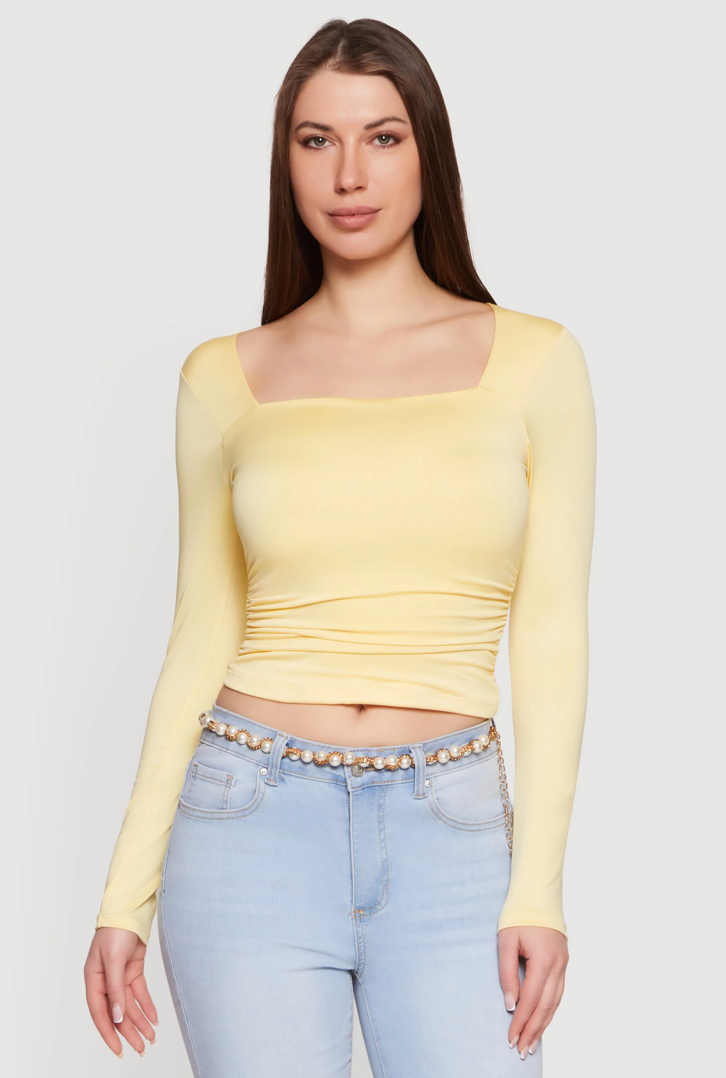 Square Neck Side Ruched Long Sleeve Blouse sold by Rainbow product image thumbnail 2