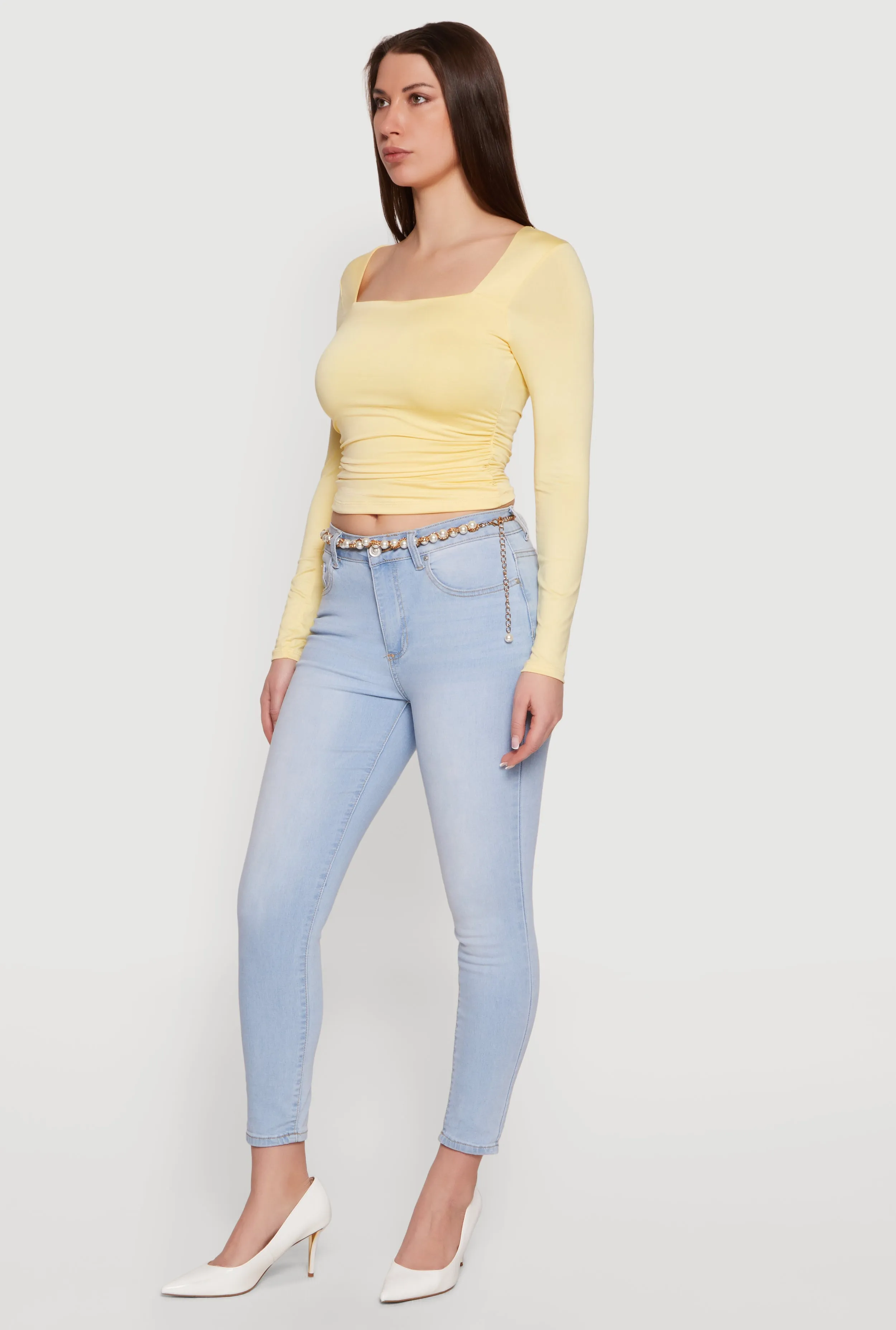 Square Neck Side Ruched Long Sleeve Blouse sold by Rainbow product image thumbnail 3