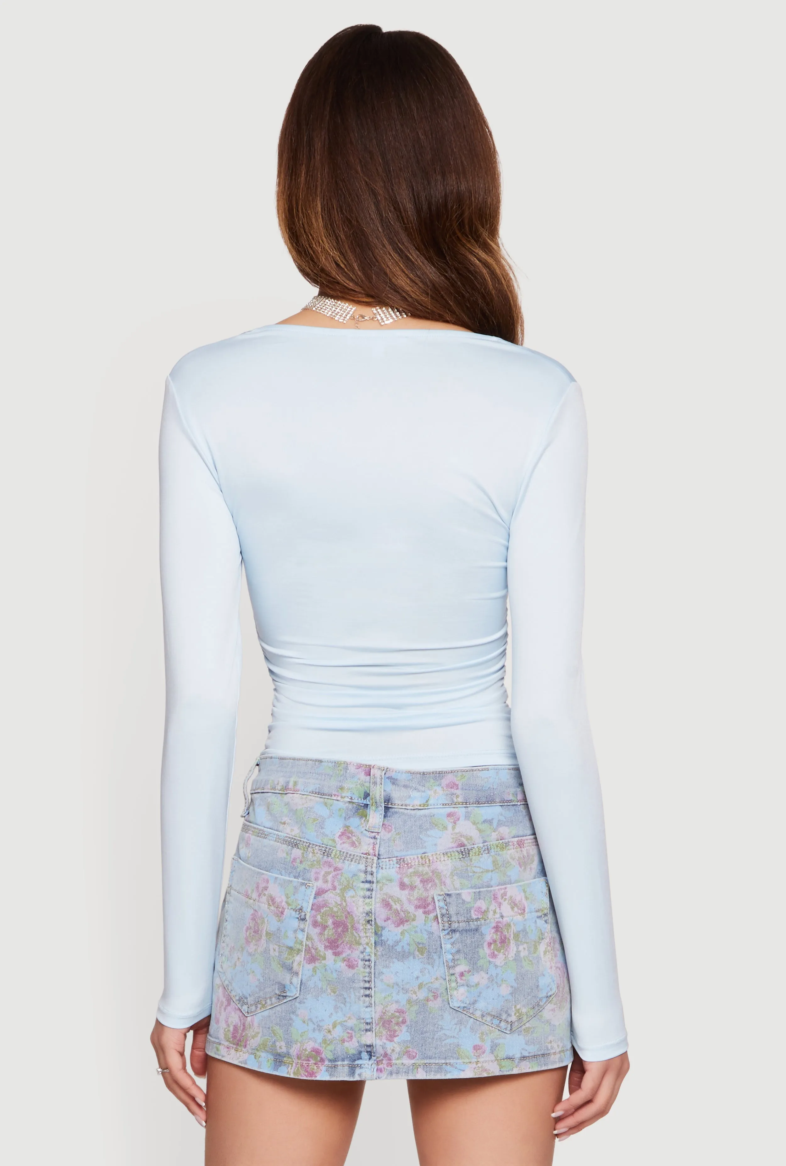 Square Neck Side Ruched Long Sleeve Blouse sold by Rainbow product image thumbnail 5