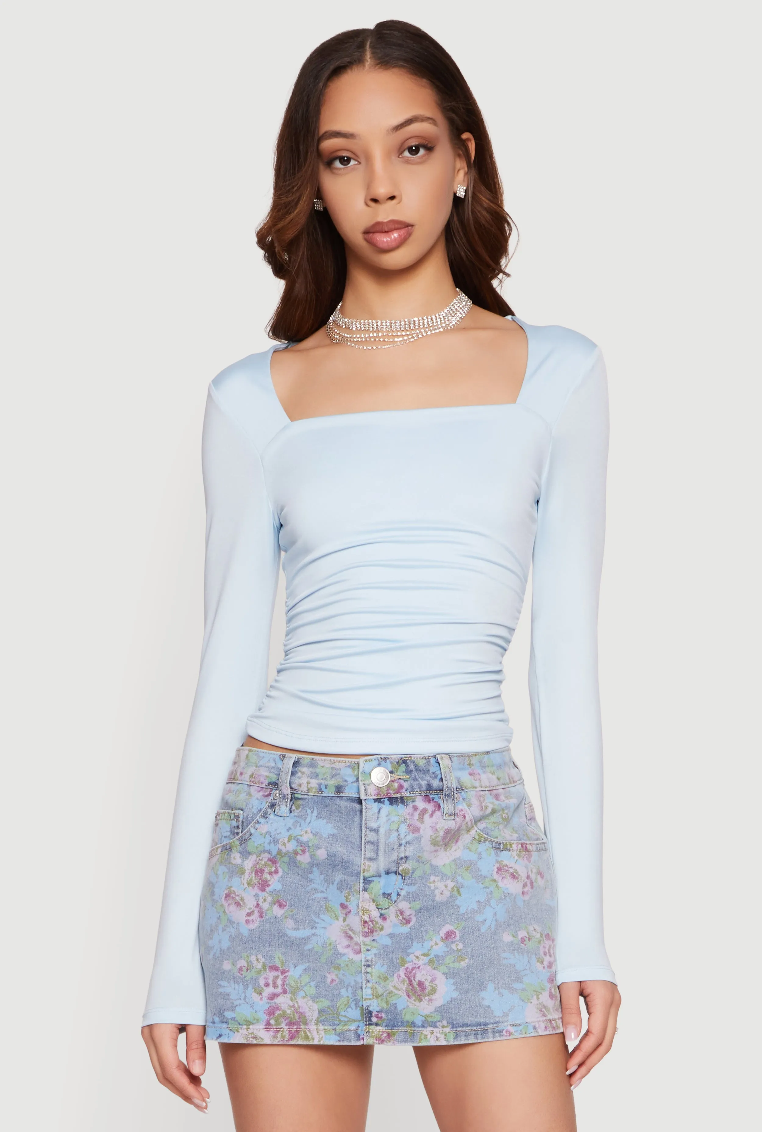 Square Neck Side Ruched Long Sleeve Blouse sold by Rainbow product image thumbnail 2