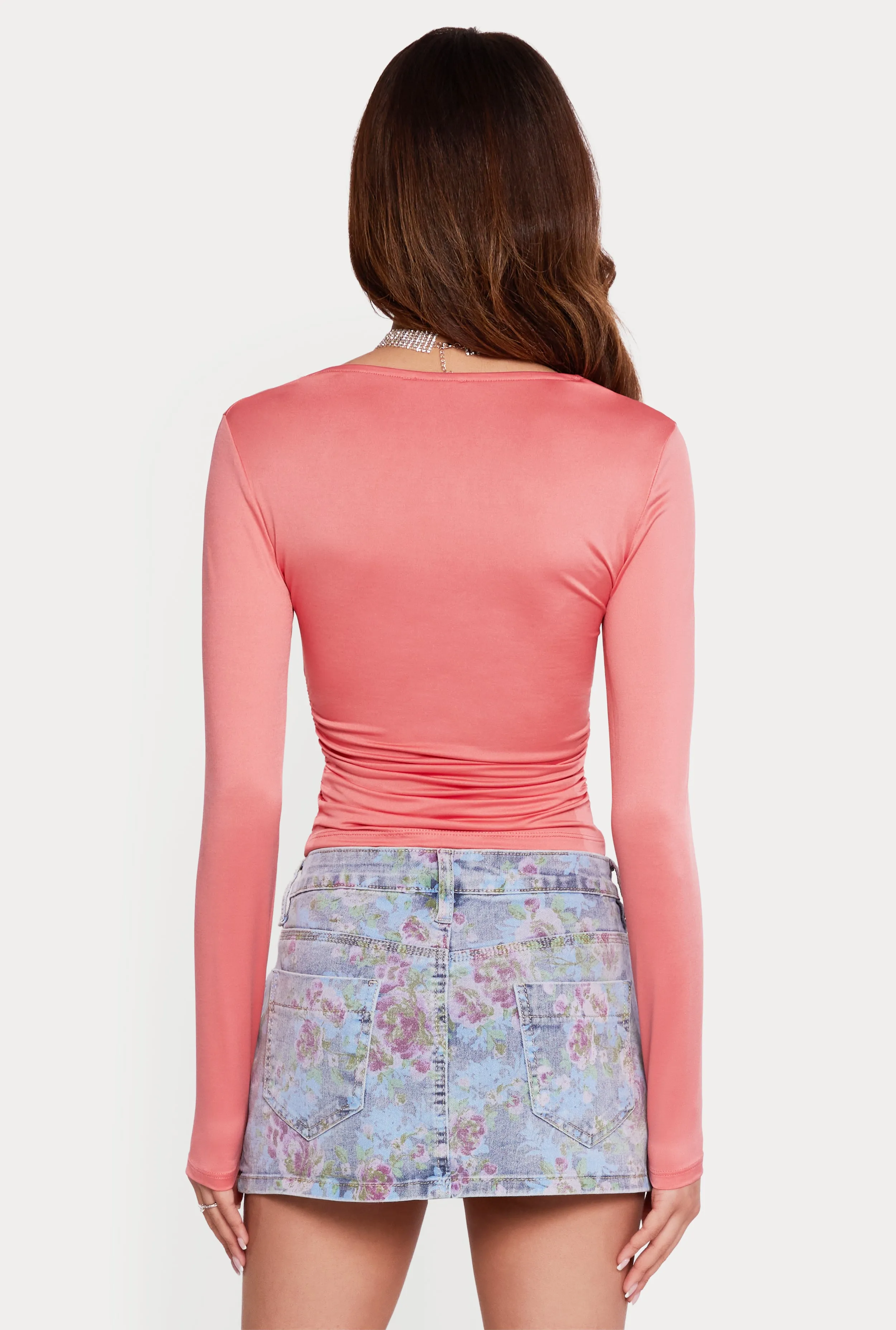 Square Neck Side Ruched Long Sleeve Blouse sold by Rainbow product image thumbnail 5