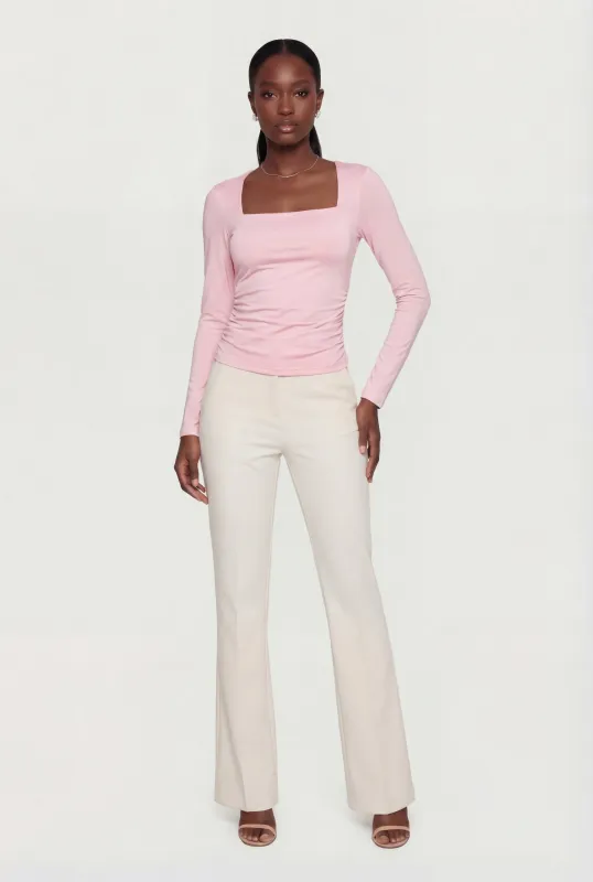 Square Neck Side Ruched Long Sleeve Blouse made by iris