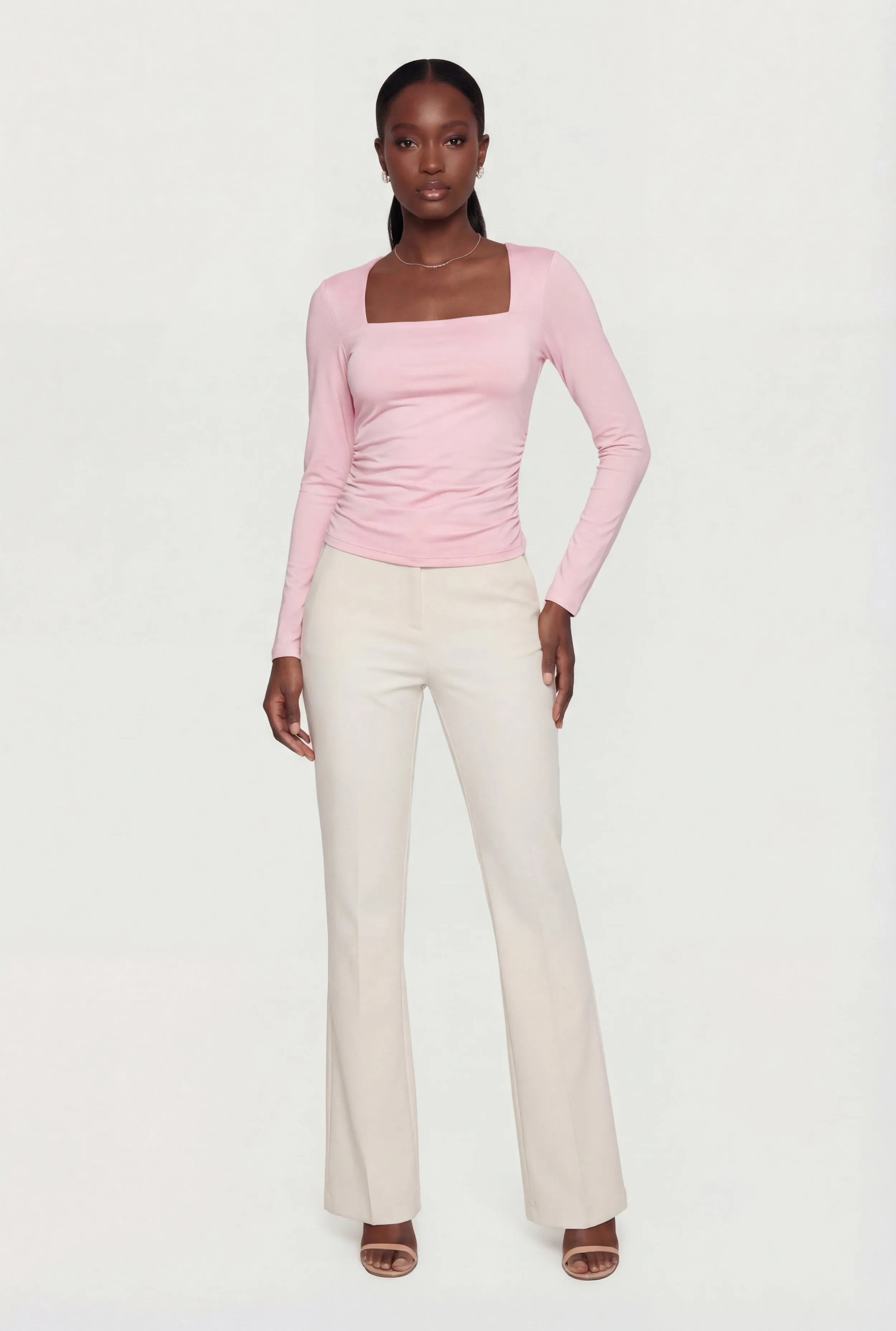 Square Neck Side Ruched Long Sleeve Blouse sold by Rainbow