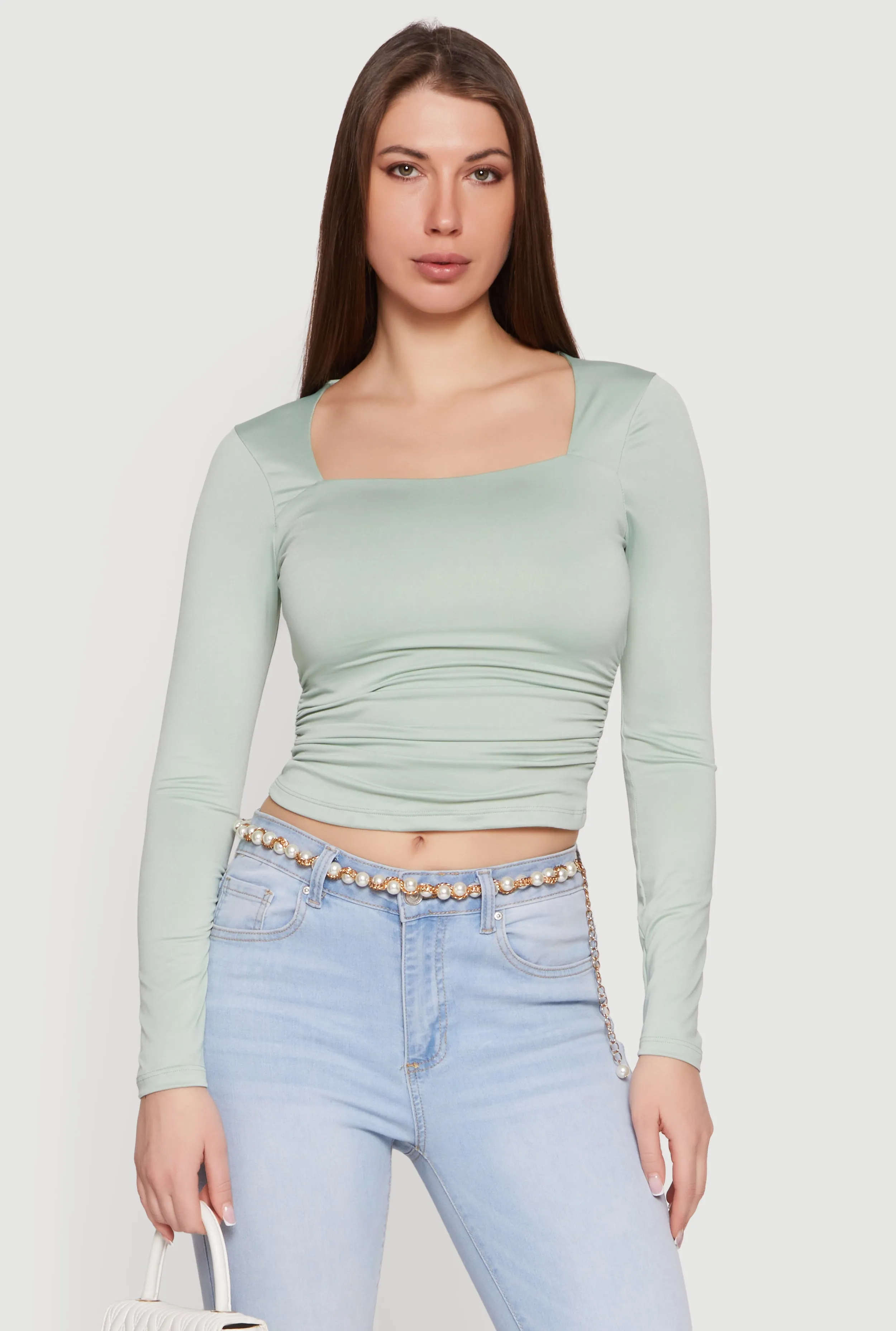 Square Neck Side Ruched Long Sleeve Blouse sold by Rainbow product image thumbnail 2