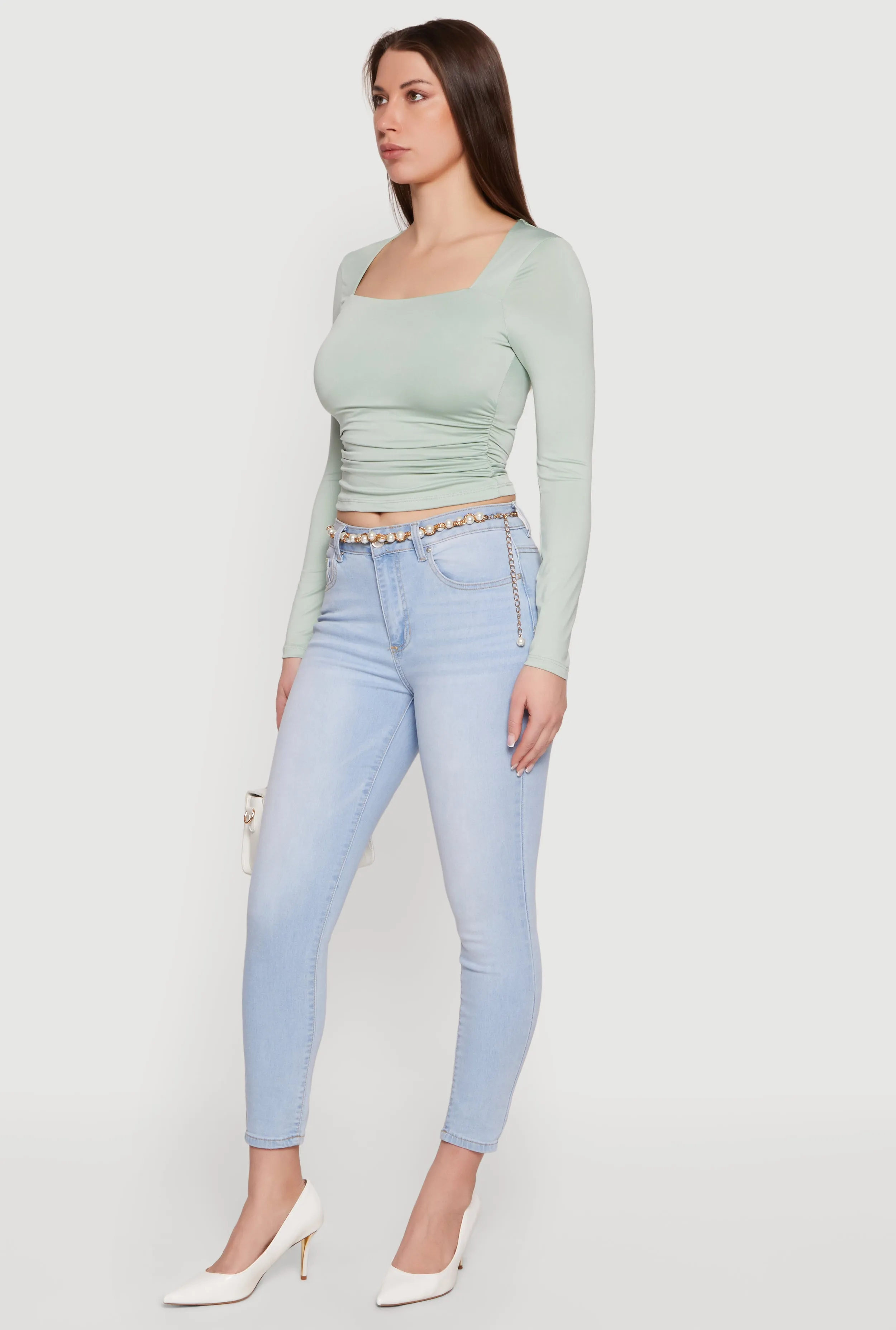 Square Neck Side Ruched Long Sleeve Blouse sold by Rainbow product image thumbnail 3