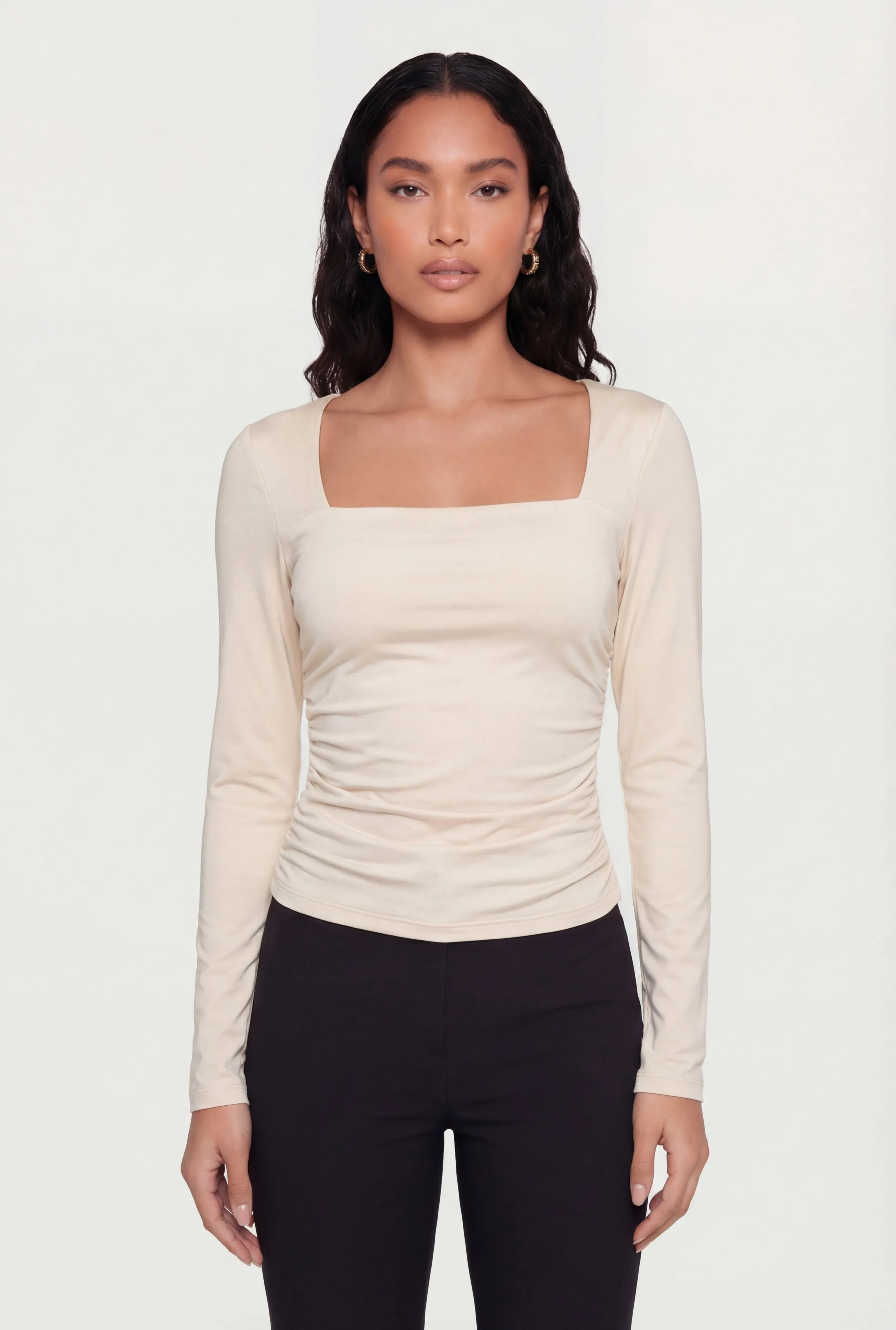 Square Neck Side Ruched Long Sleeve Blouse sold by Rainbow product image thumbnail 2