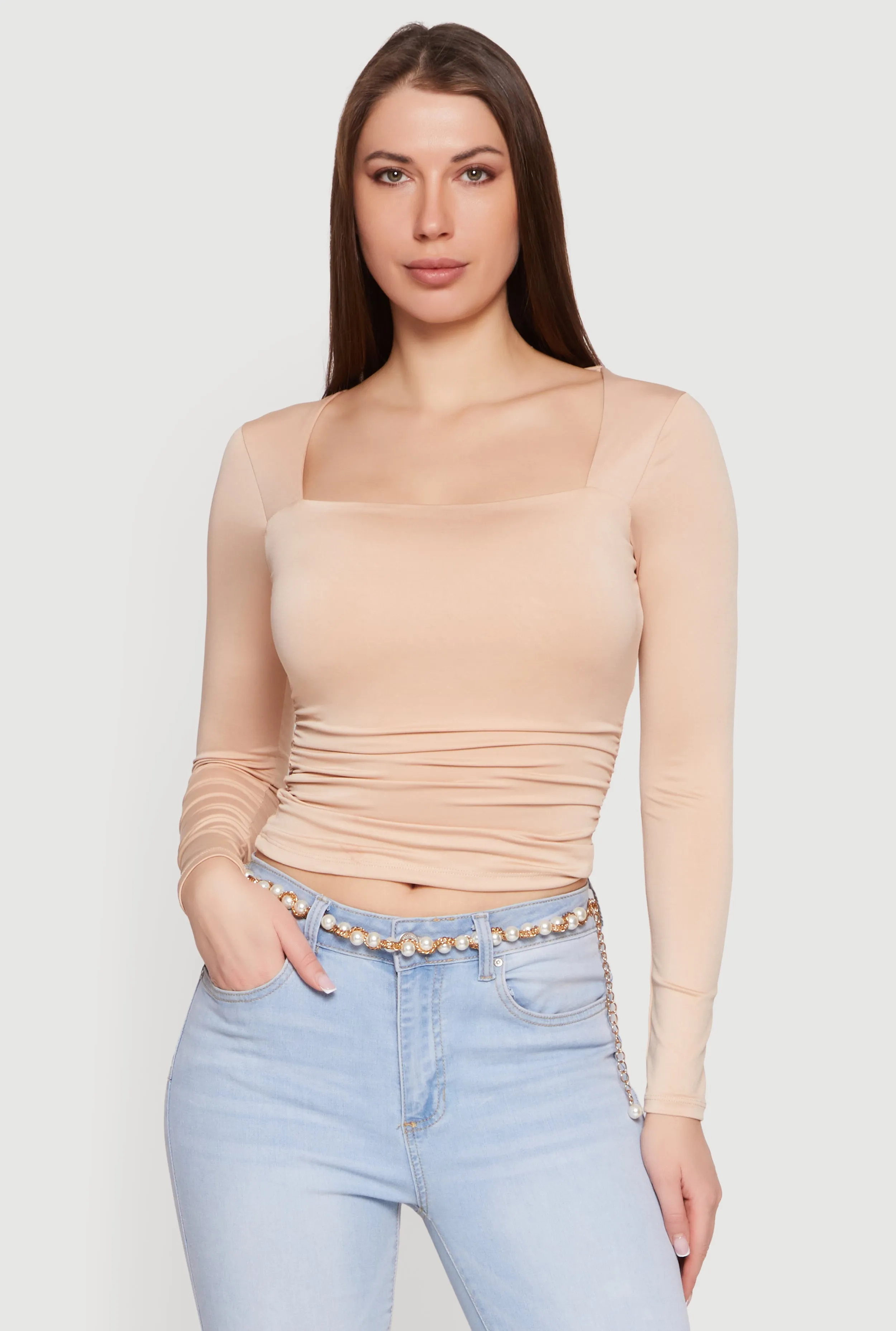 Square Neck Side Ruched Long Sleeve Blouse sold by Rainbow product image thumbnail 2