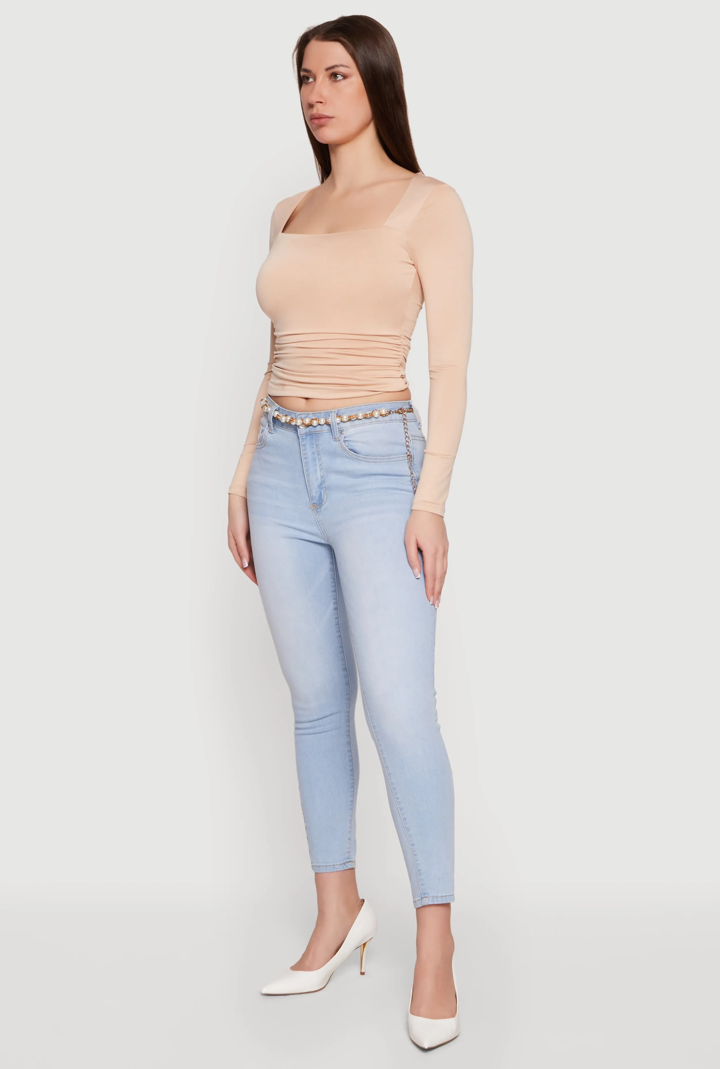 Square Neck Side Ruched Long Sleeve Blouse sold by Rainbow product image thumbnail 3