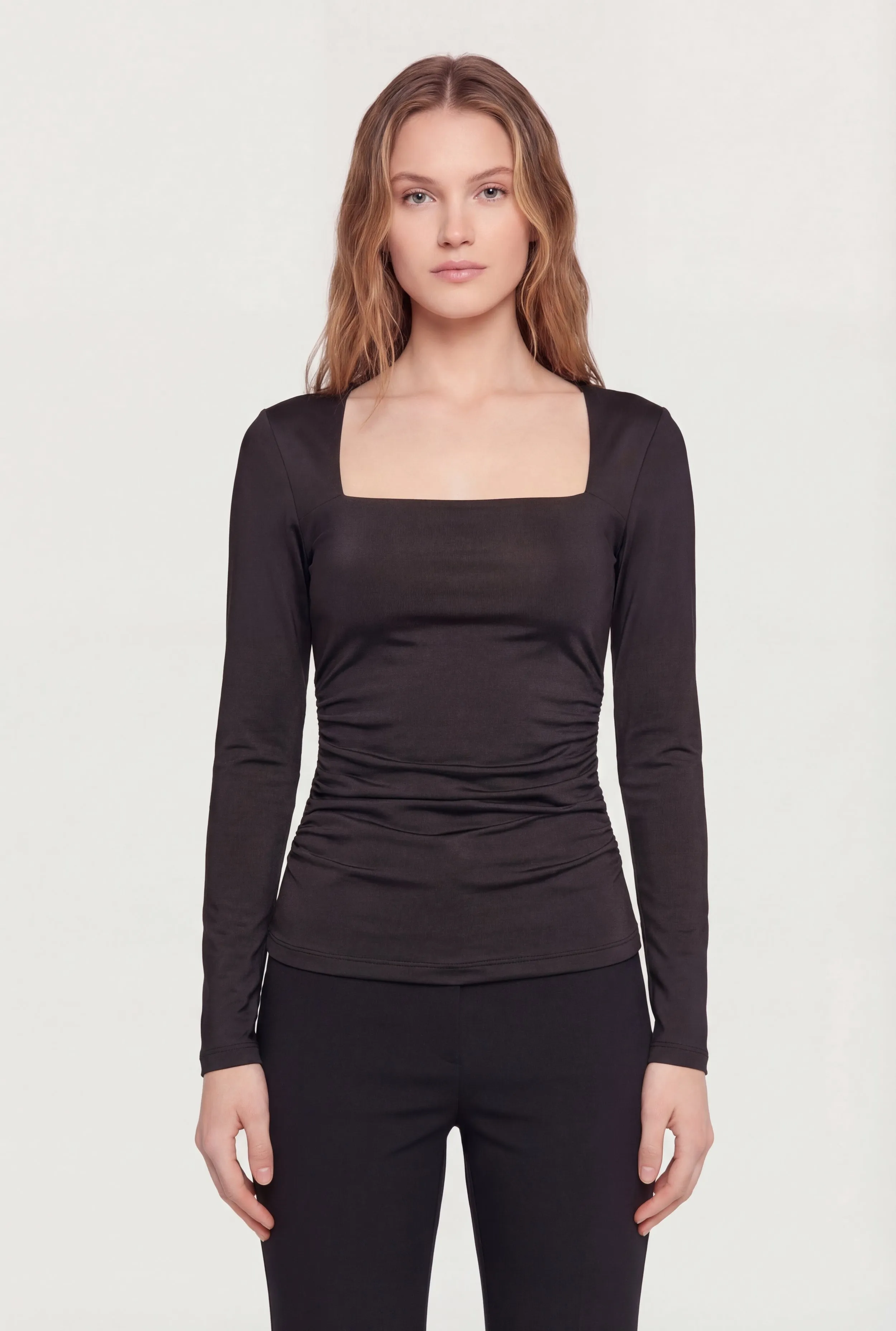 Square Neck Side Ruched Long Sleeve Blouse sold by Rainbow product image thumbnail 2