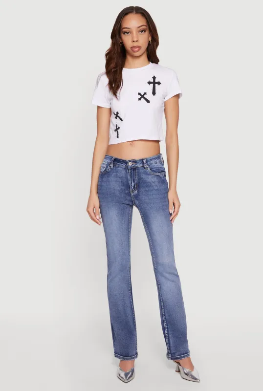 Trendy Mid Rise Whiskered Bootcut Jeans sold by Rainbow