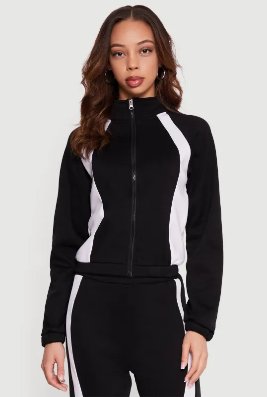 Contrast Trim Mock Neck Zip Front Sweatshirt sold by Rainbow