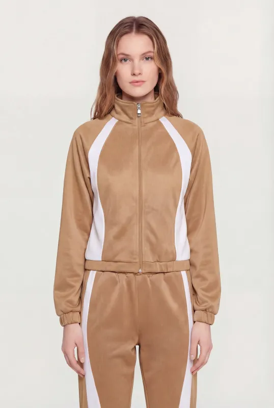 Contrast Trim Mock Neck Zip Front Sweatshirt sold by Rainbow