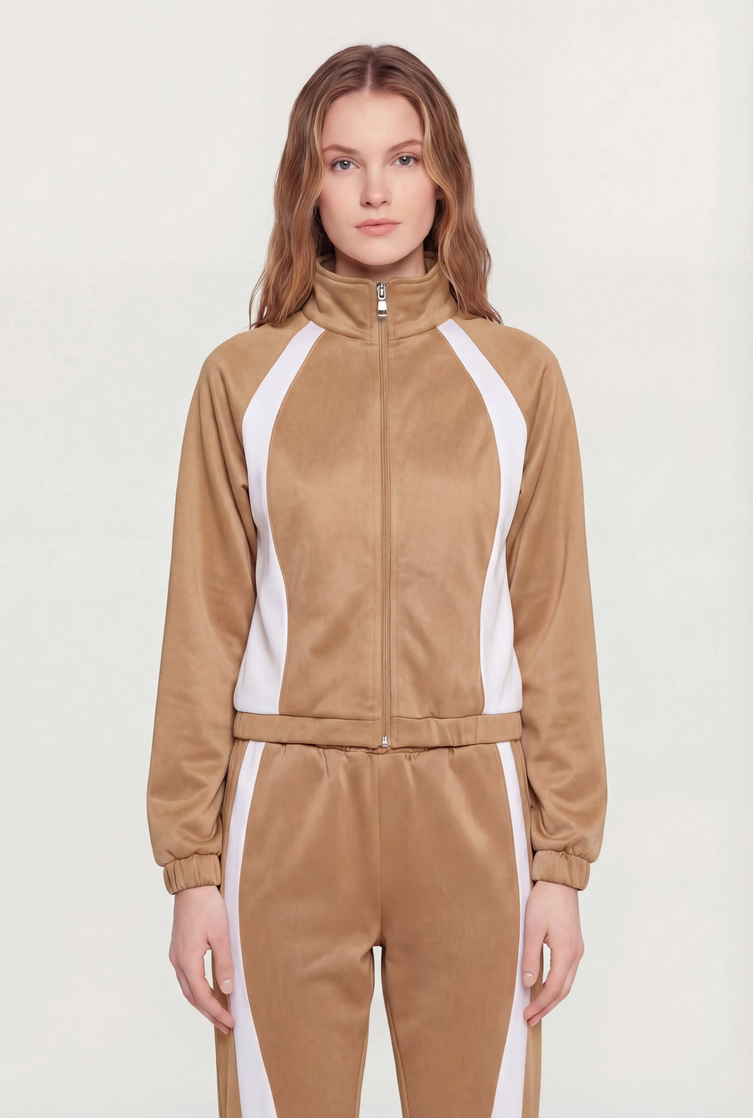 Contrast Trim Mock Neck Zip Front Sweatshirt sold by Rainbow