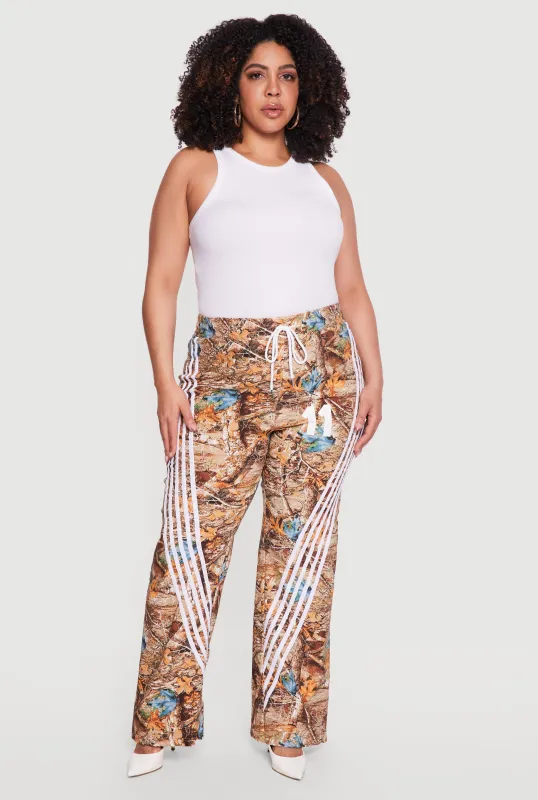 Plus Size Contrast Piping Detail Hunter Camo Pants made by Rainbow