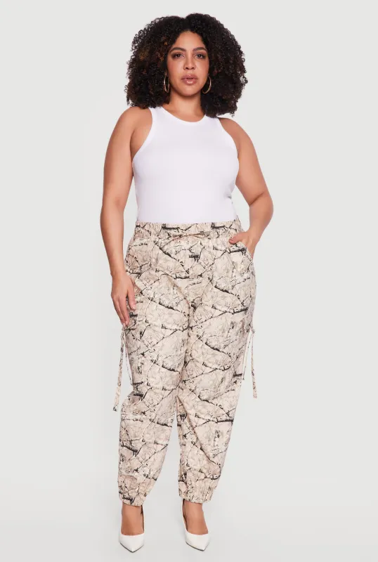 Plus Size Hunter Camo Drawstring Waist Cargo Joggers made by Rainbow