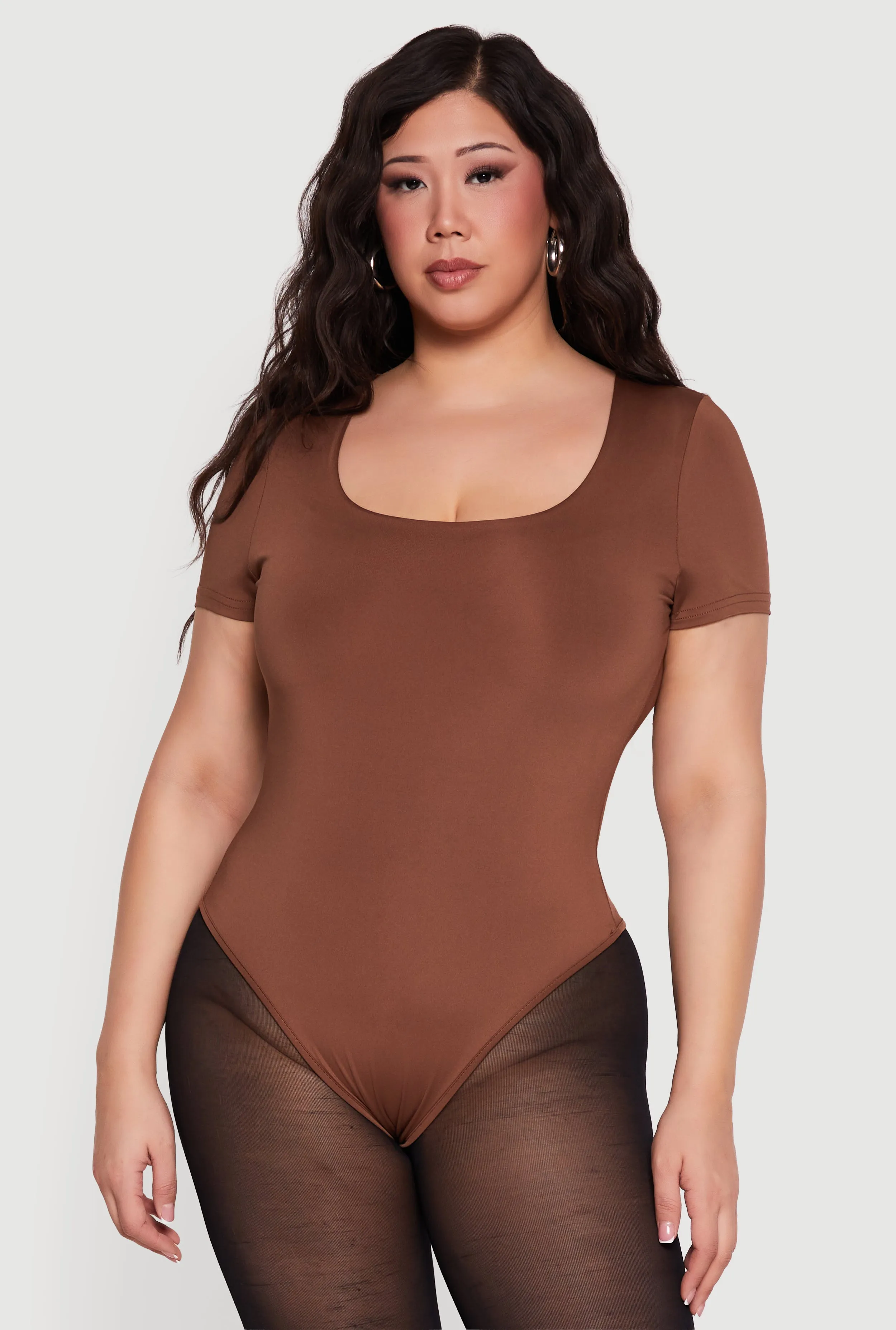 Plus Size Double Layered Short Sleeve Bodysuit sold by Rainbow
