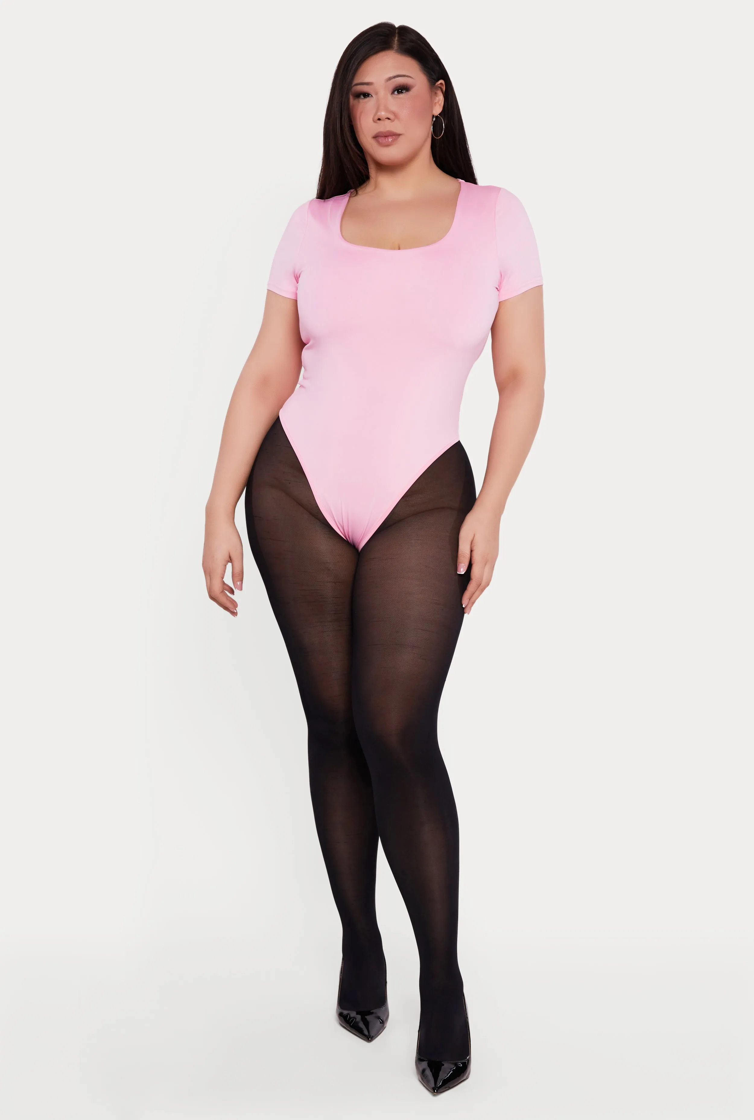 Plus Size Double Layered Short Sleeve Bodysuit sold by Rainbow