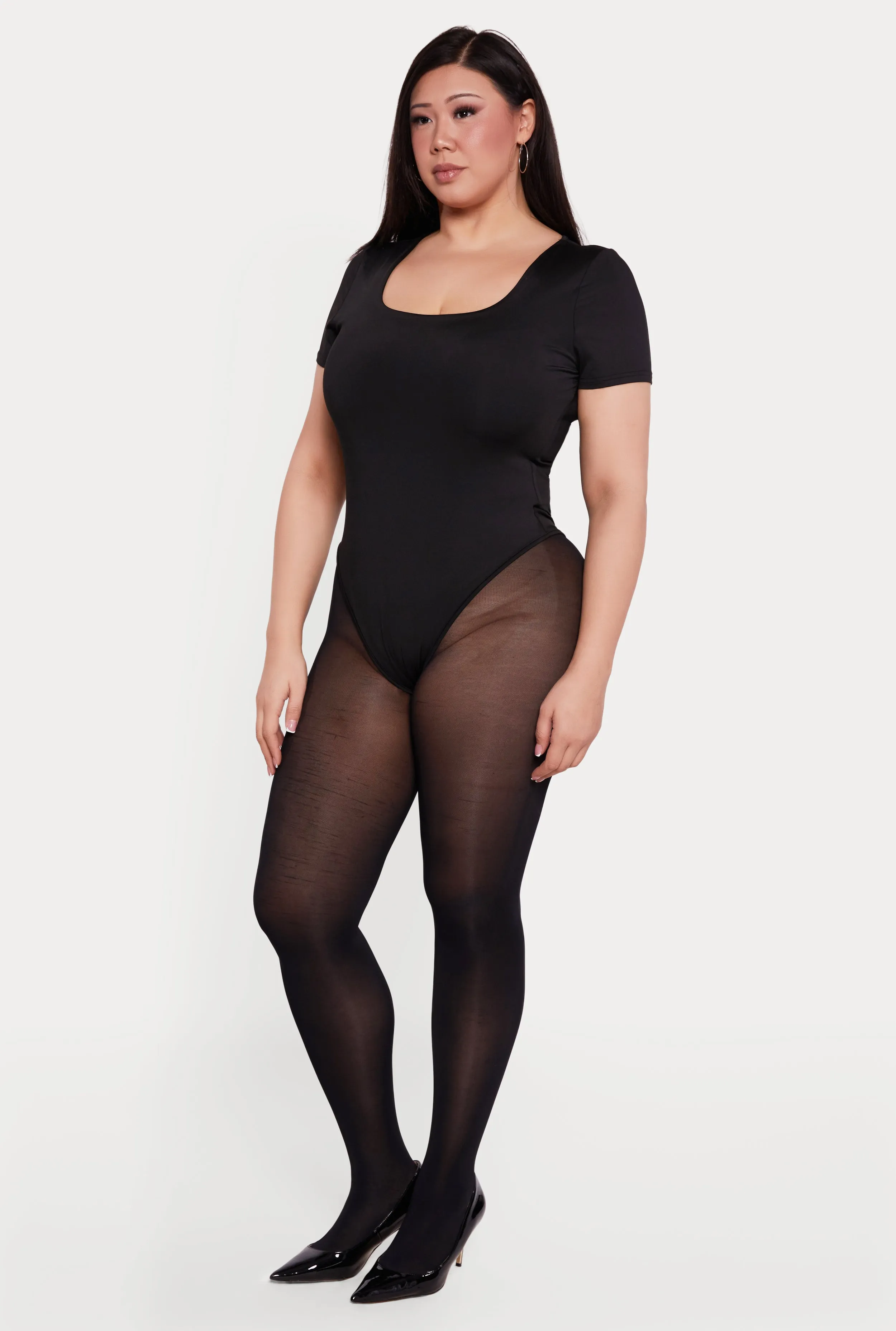 Plus Size Double Layered Short Sleeve Bodysuit sold by Rainbow product image thumbnail 3
