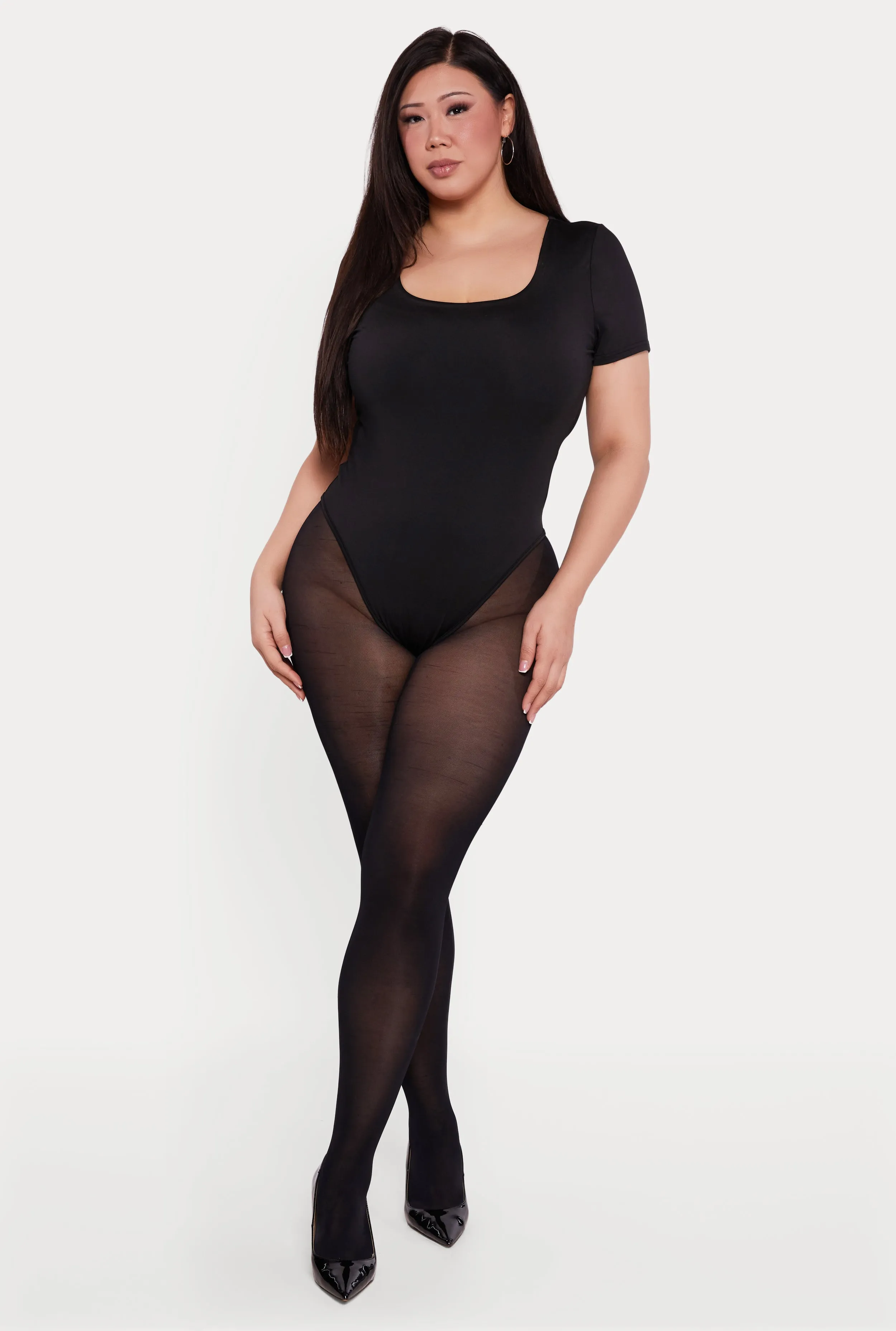 Plus Size Double Layered Short Sleeve Bodysuit sold by Rainbow