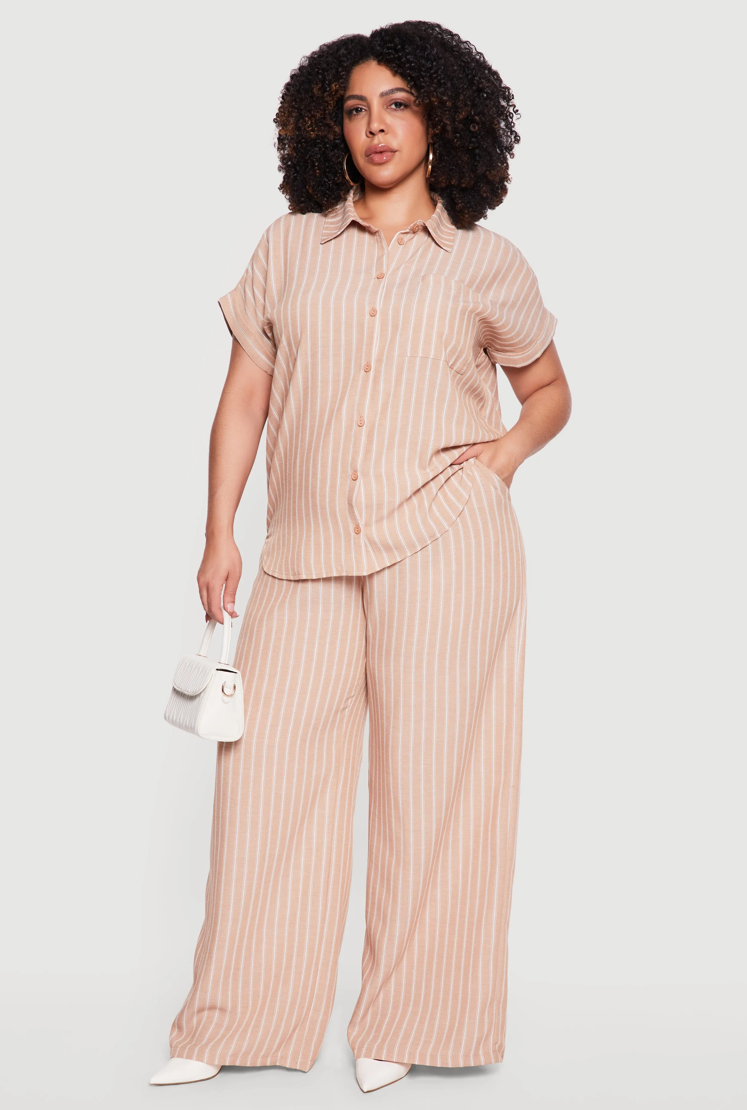 Plus Size Pinstripe Drawstring Waist Wide Leg Pants sold by Rainbow product image thumbnail 2