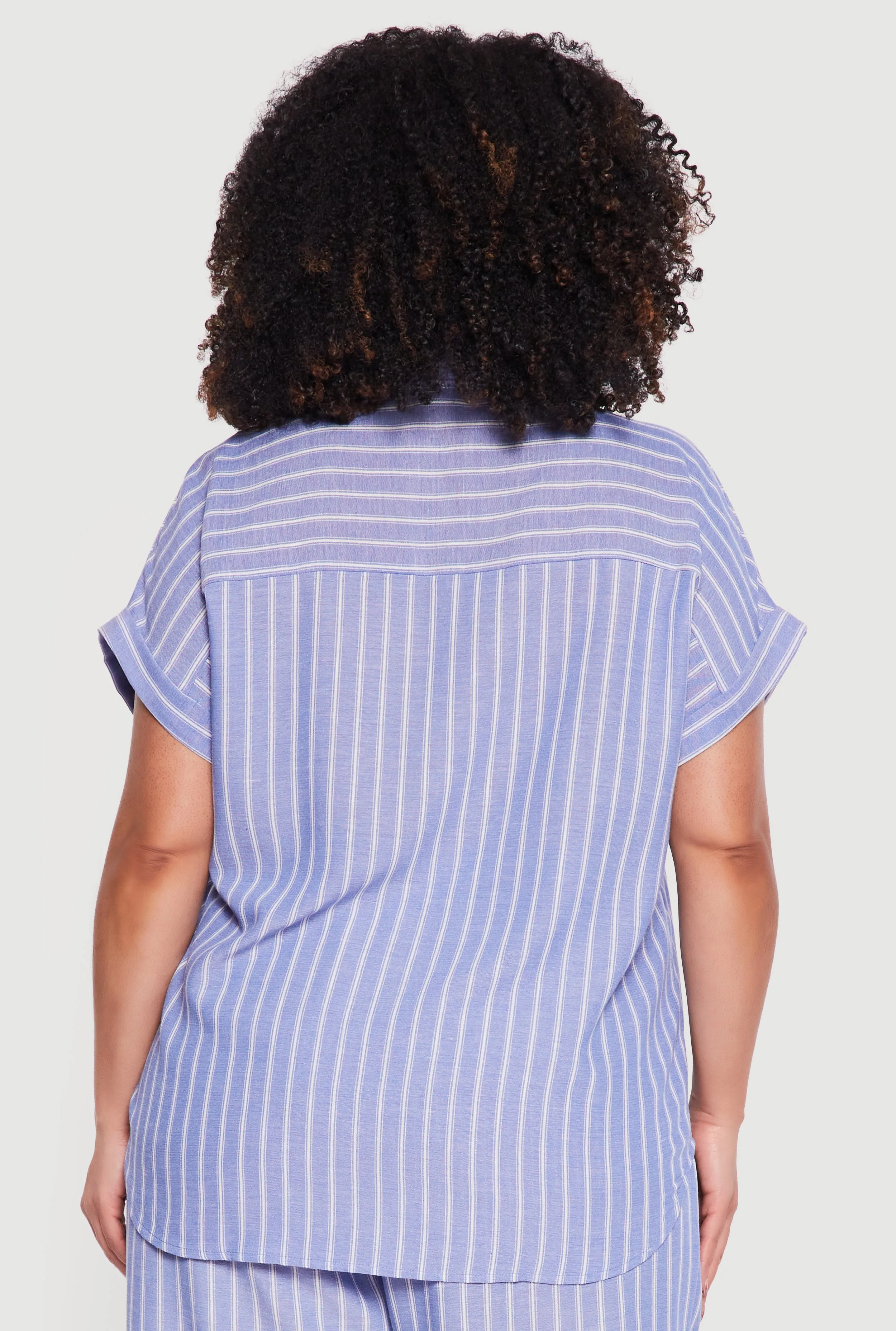 Plus Size Short Sleeve Button Front Striped Shirt sold by Rainbow product image thumbnail 5