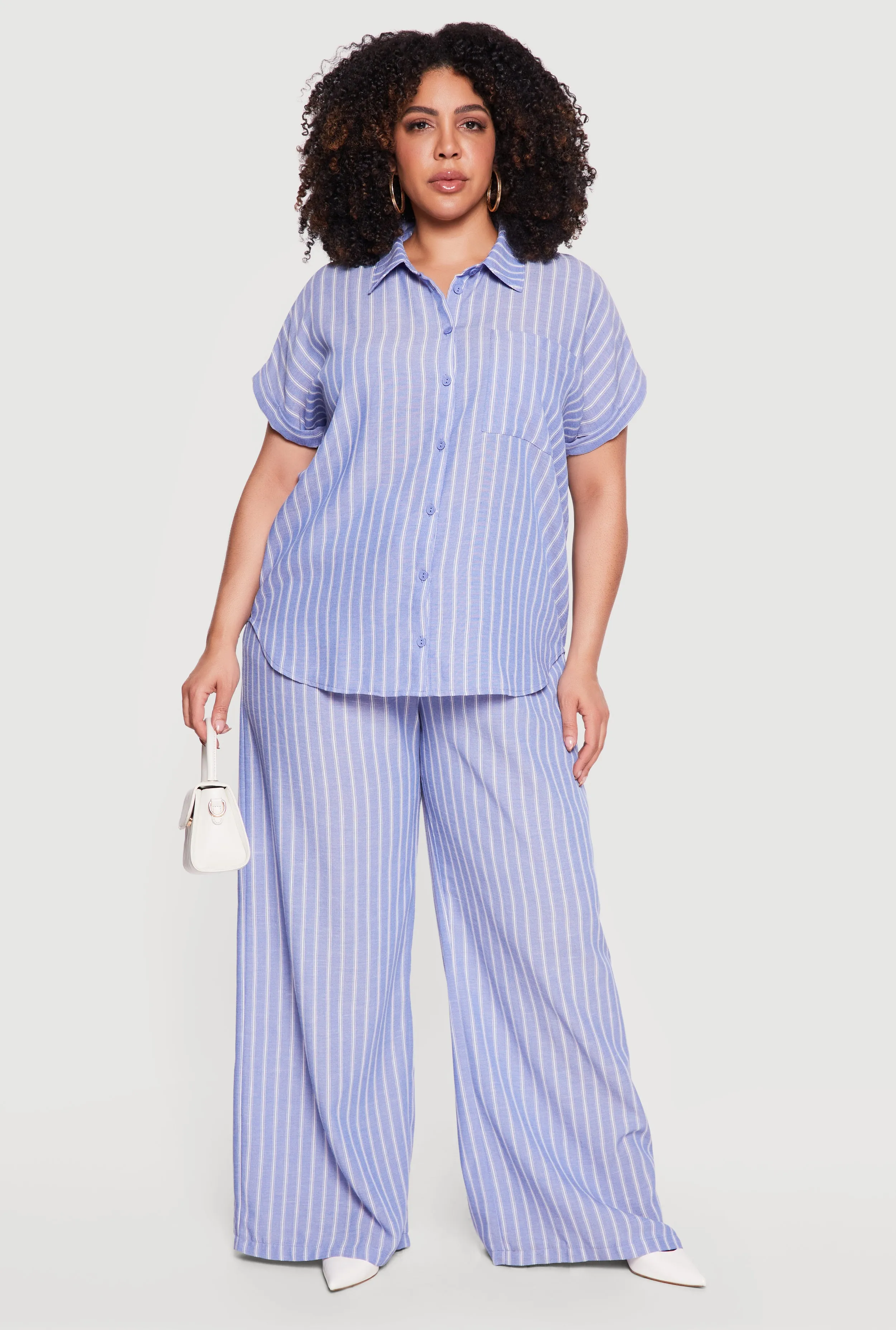 Plus Size Short Sleeve Button Front Striped Shirt sold by Rainbow product image thumbnail 2