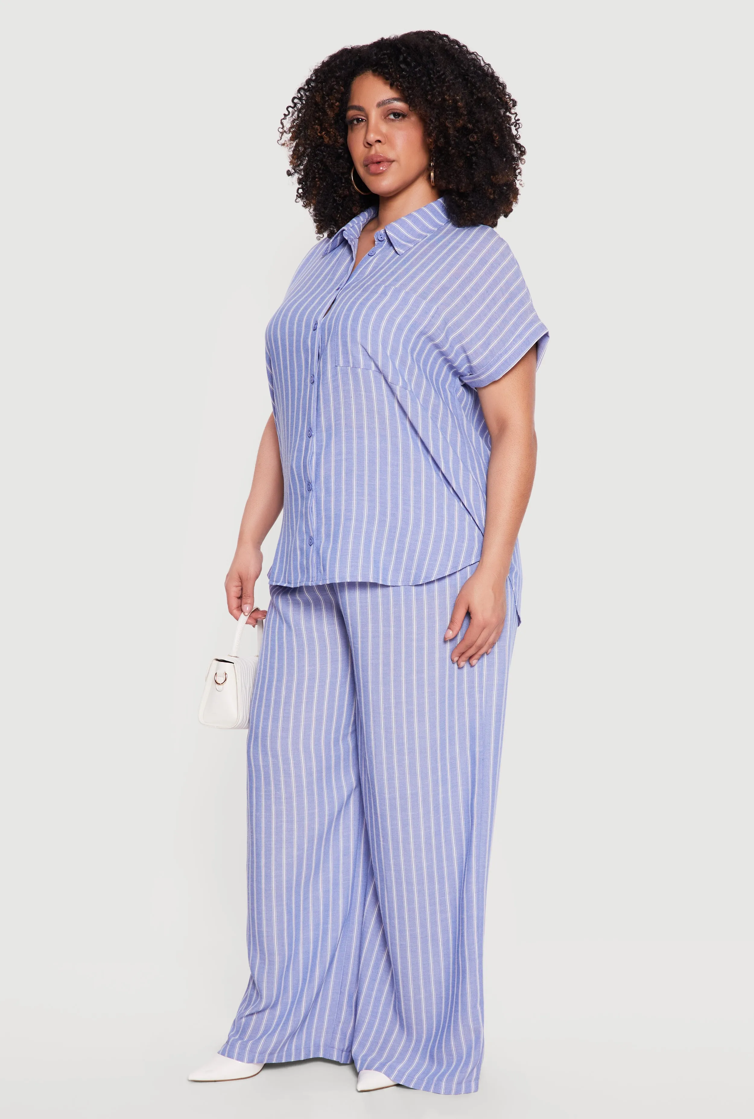 Plus Size Short Sleeve Button Front Striped Shirt sold by Rainbow product image thumbnail 3