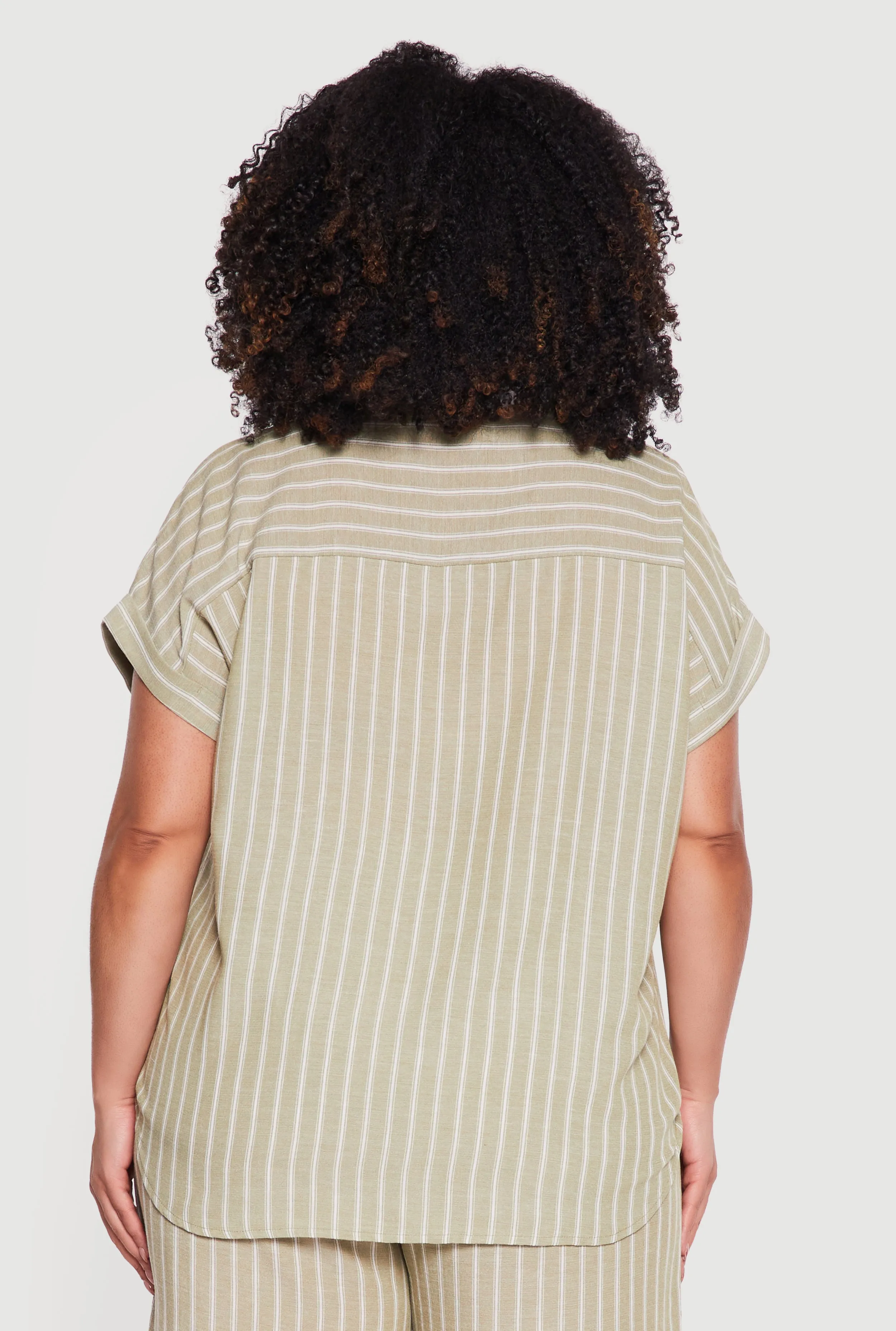 Plus Size Short Sleeve Button Front Striped Shirt sold by Rainbow product image thumbnail 5