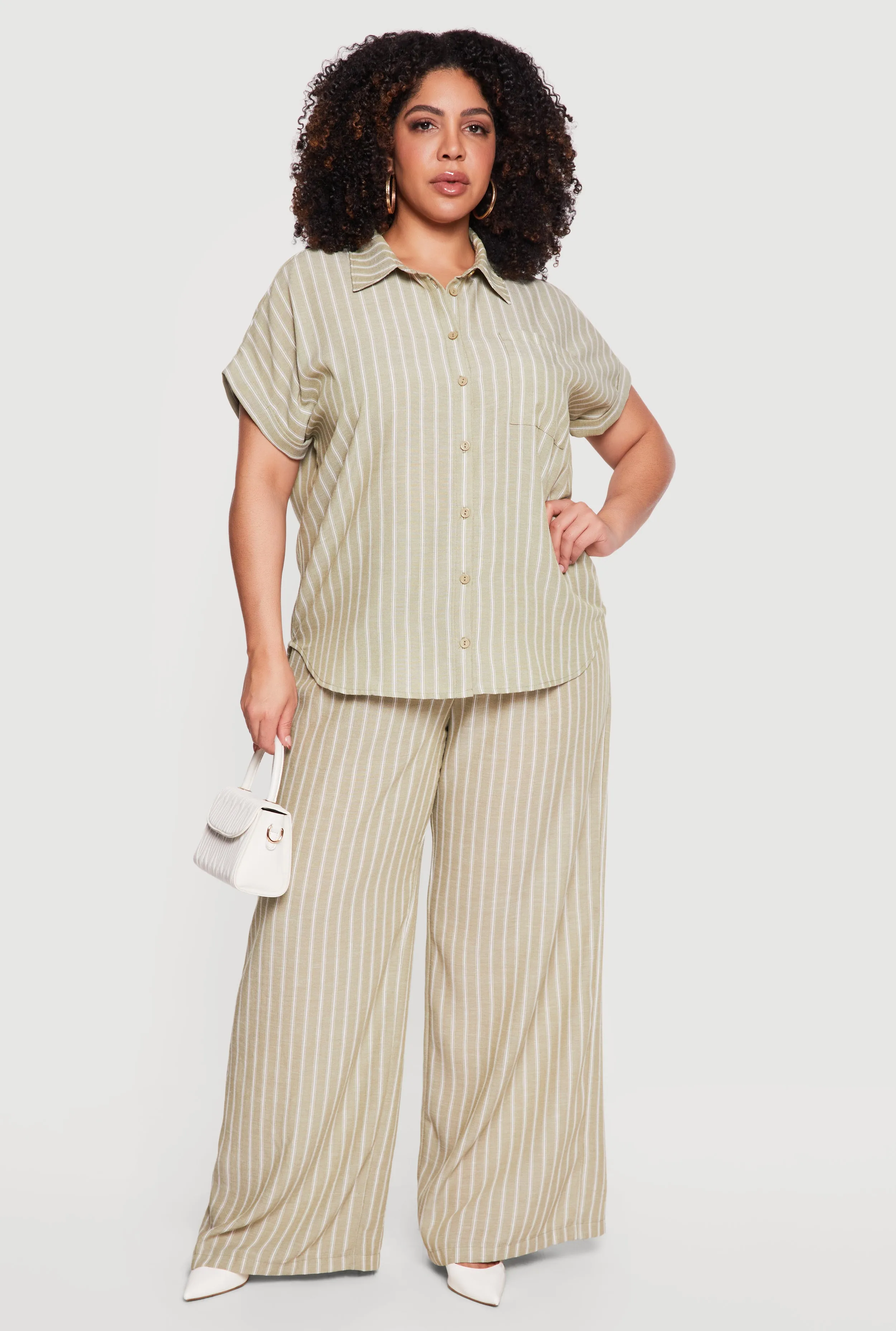 Plus Size Short Sleeve Button Front Striped Shirt sold by Rainbow product image thumbnail 2