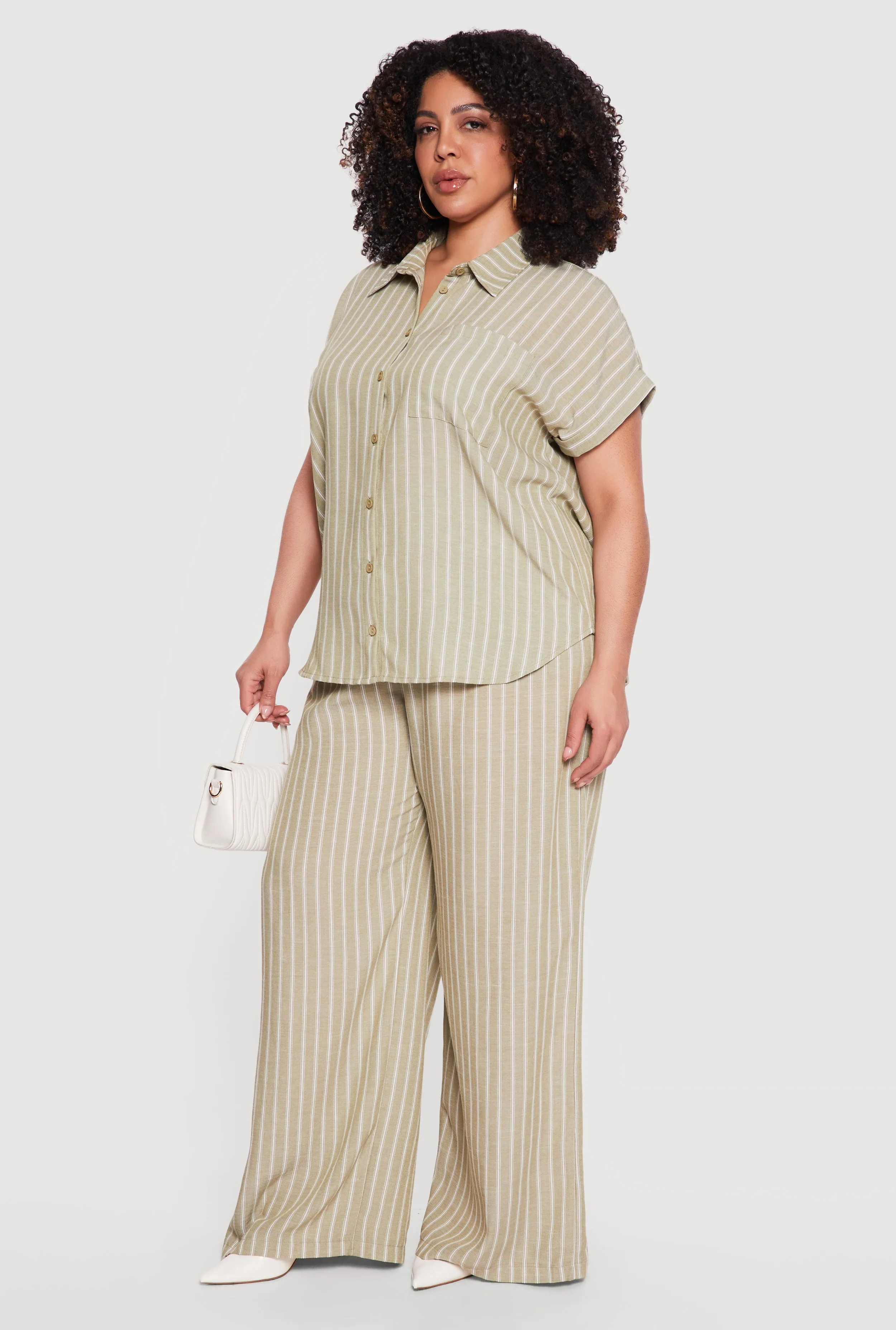 Plus Size Short Sleeve Button Front Striped Shirt sold by Rainbow product image thumbnail 3