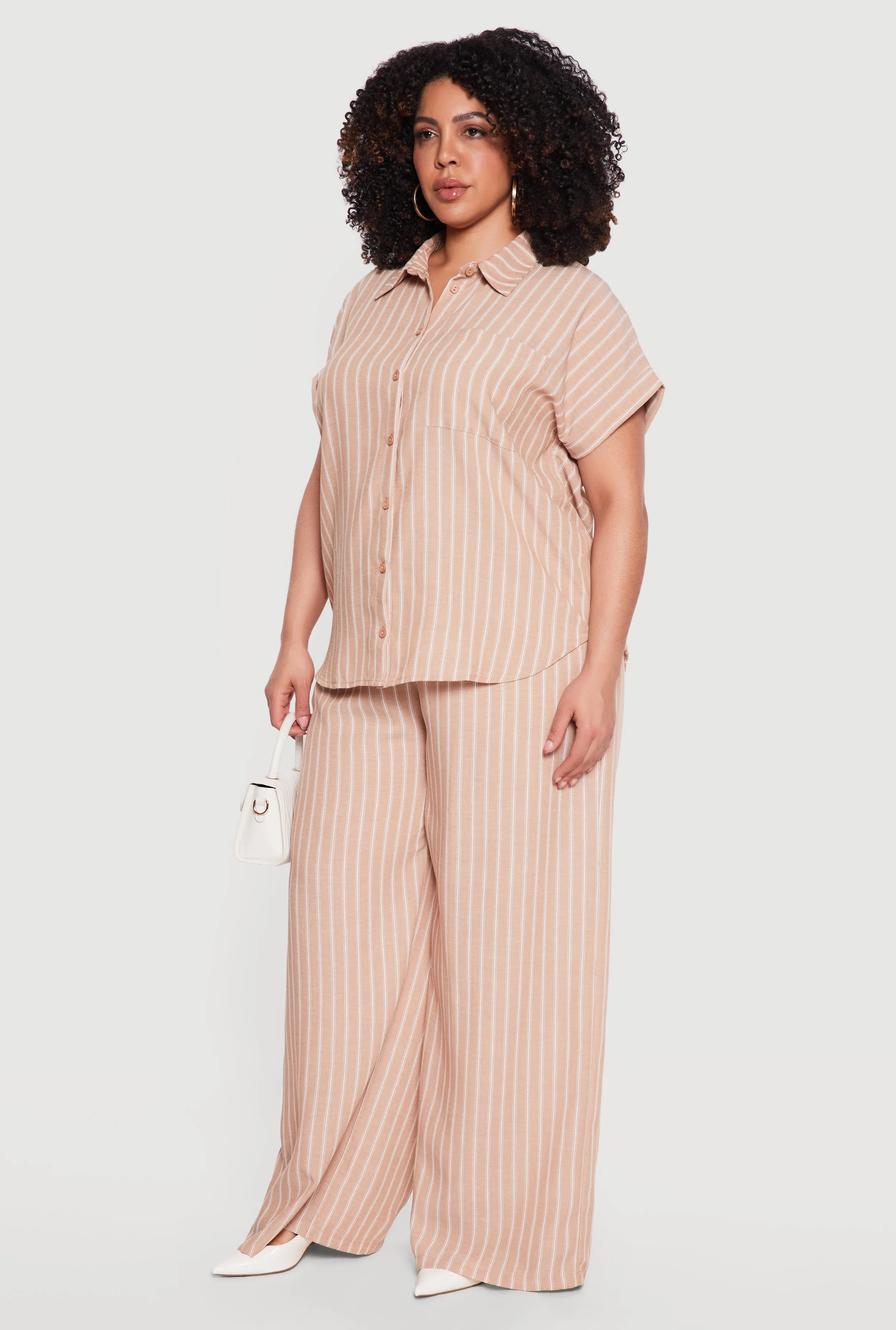 Plus Size Short Sleeve Button Front Striped Shirt sold by Rainbow product image thumbnail 3