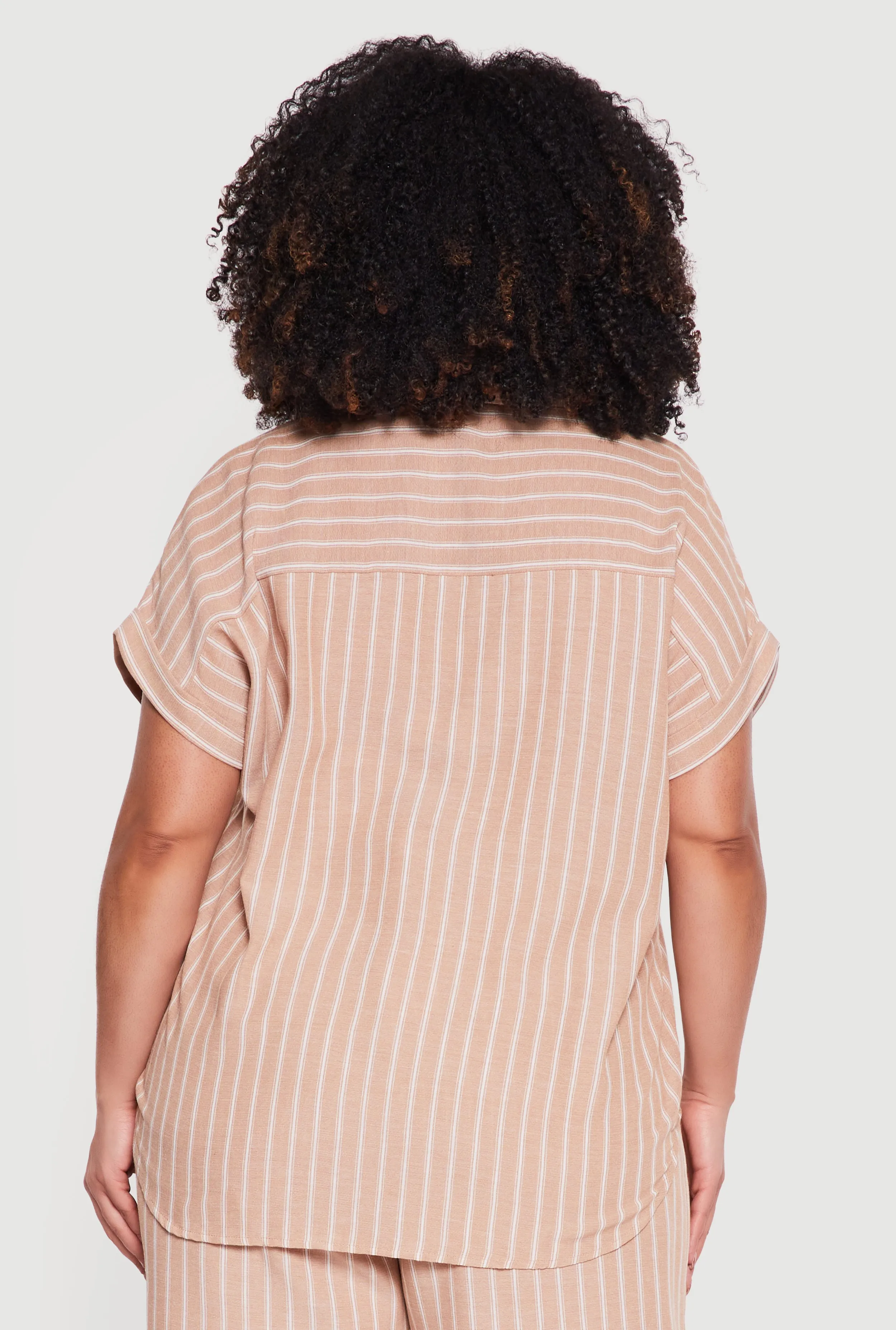 Plus Size Short Sleeve Button Front Striped Shirt sold by Rainbow product image thumbnail 5