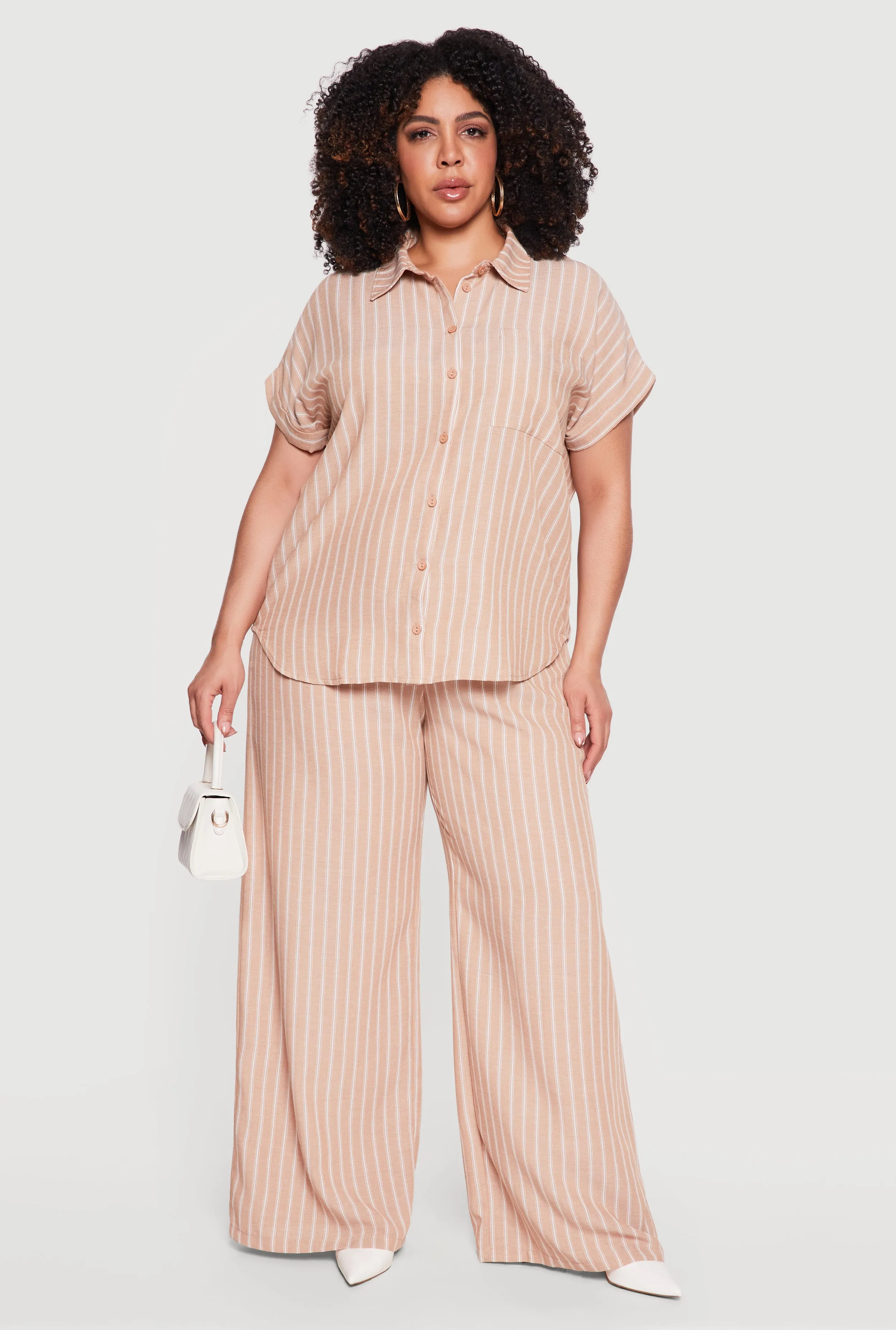 Plus Size Short Sleeve Button Front Striped Shirt sold by Rainbow product image thumbnail 2