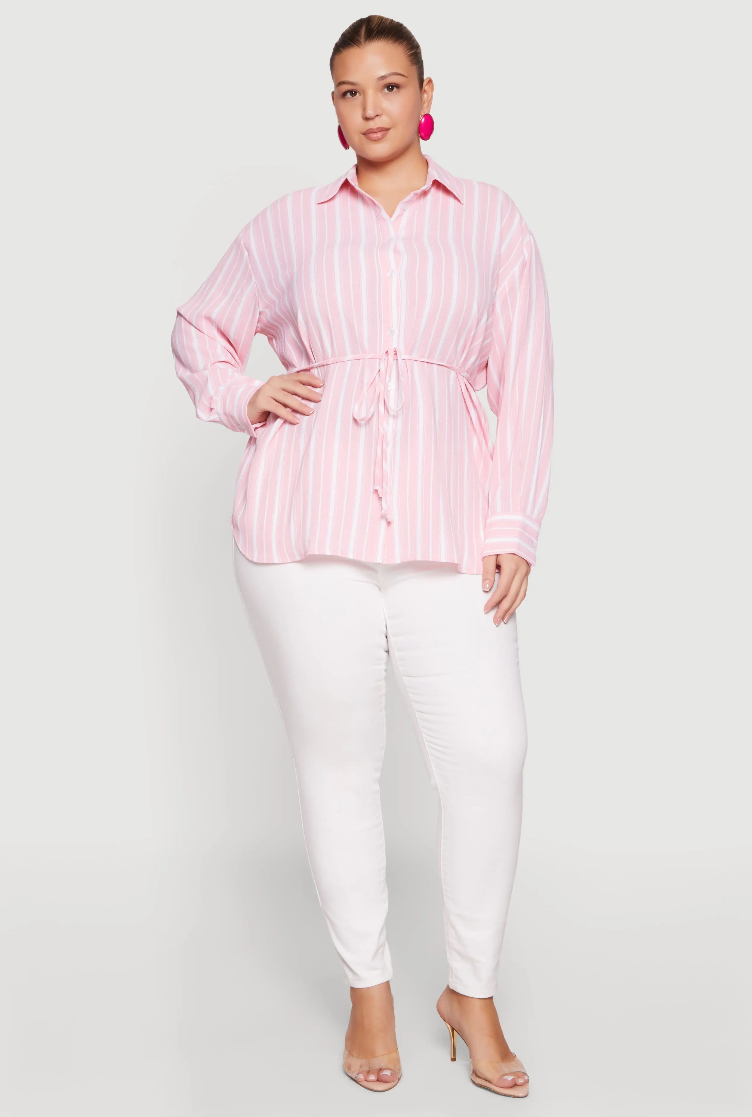 Plus Size Striped Drawstring Waist Tunic Top sold by Rainbow