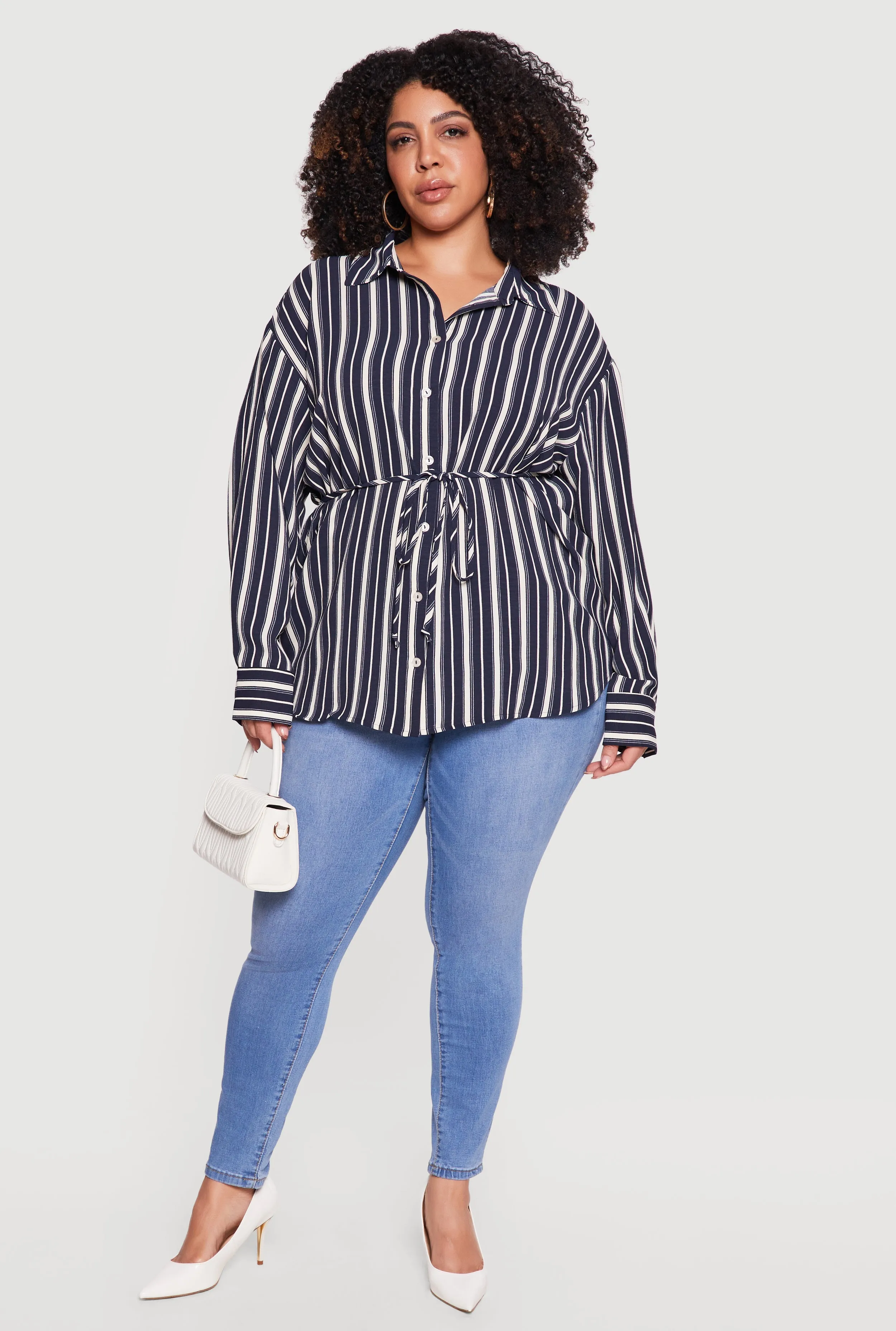 Plus Size Striped Drawstring Waist Tunic Top sold by Rainbow product image thumbnail 3