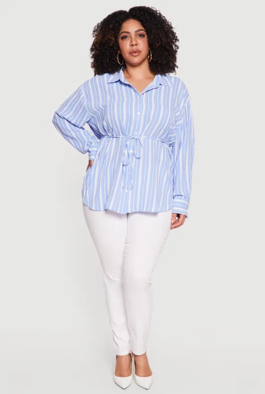 Plus Size Striped Drawstring Waist Tunic Top sold by Rainbow