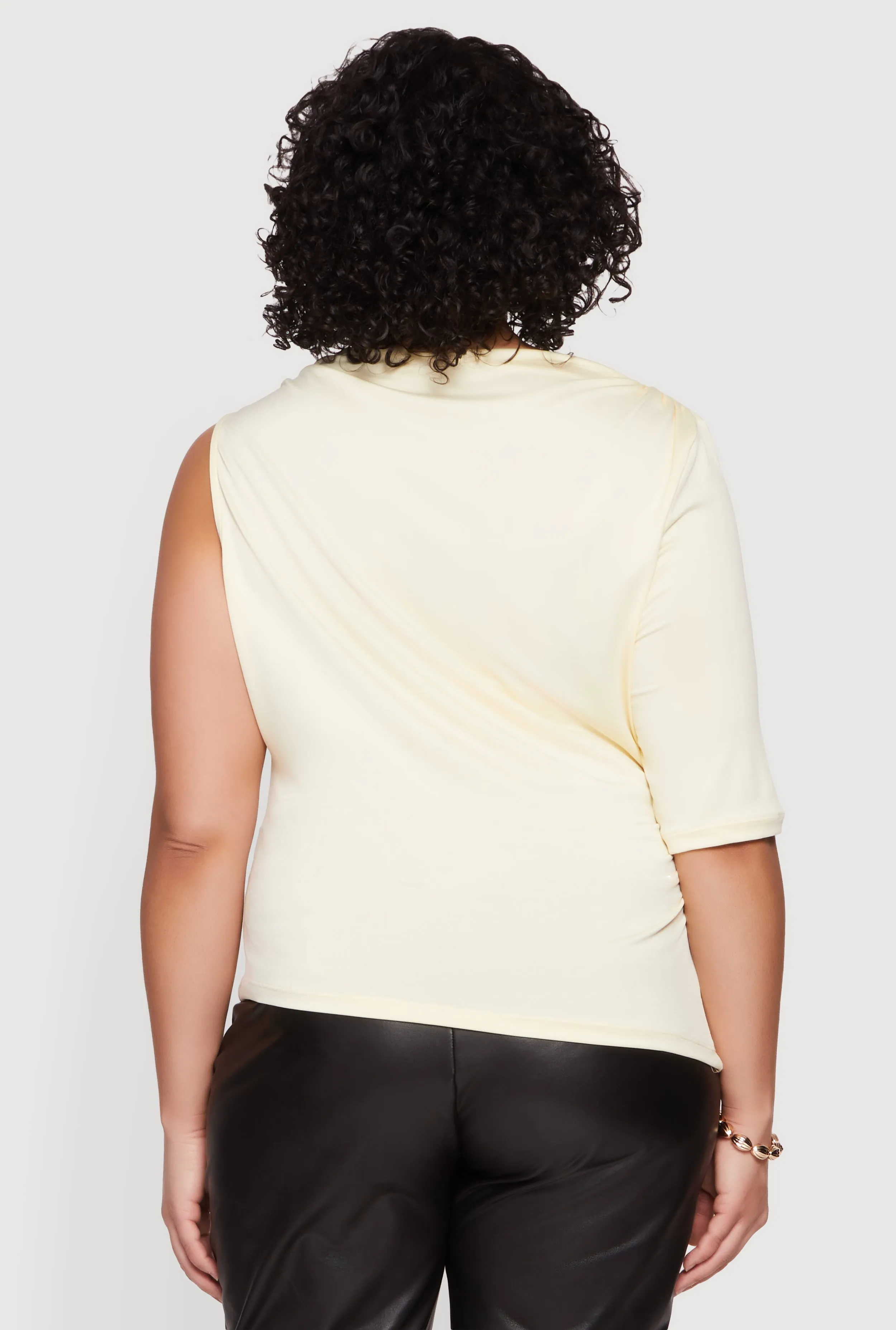Plus Size Ruched Quarter Sleeve One Shoulder Top sold by Rainbow product image thumbnail 5