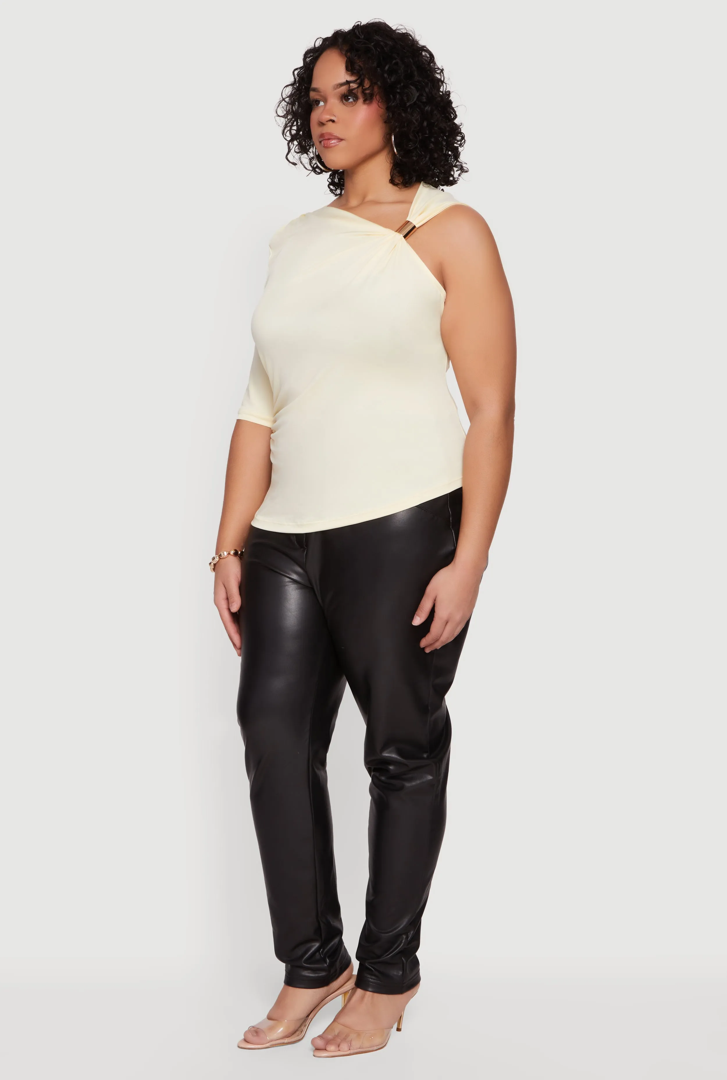 Plus Size Ruched Quarter Sleeve One Shoulder Top sold by Rainbow product image thumbnail 3