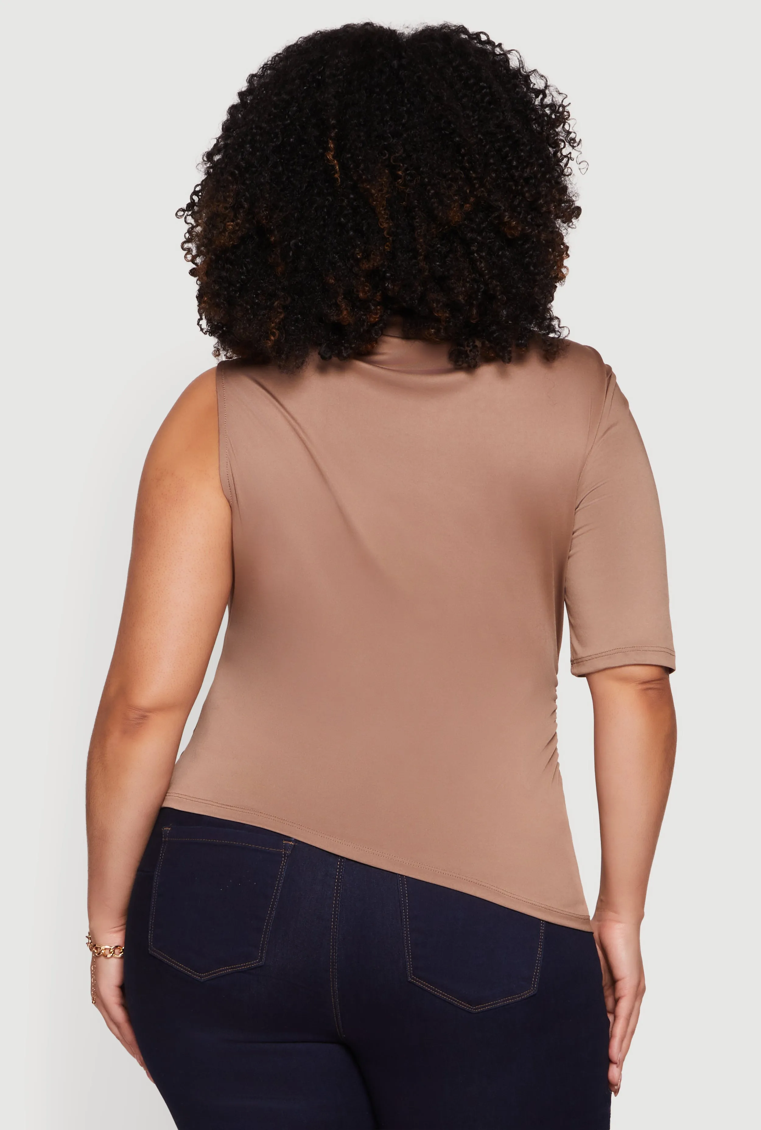 Plus Size Ruched Quarter Sleeve One Shoulder Top sold by Rainbow product image thumbnail 5