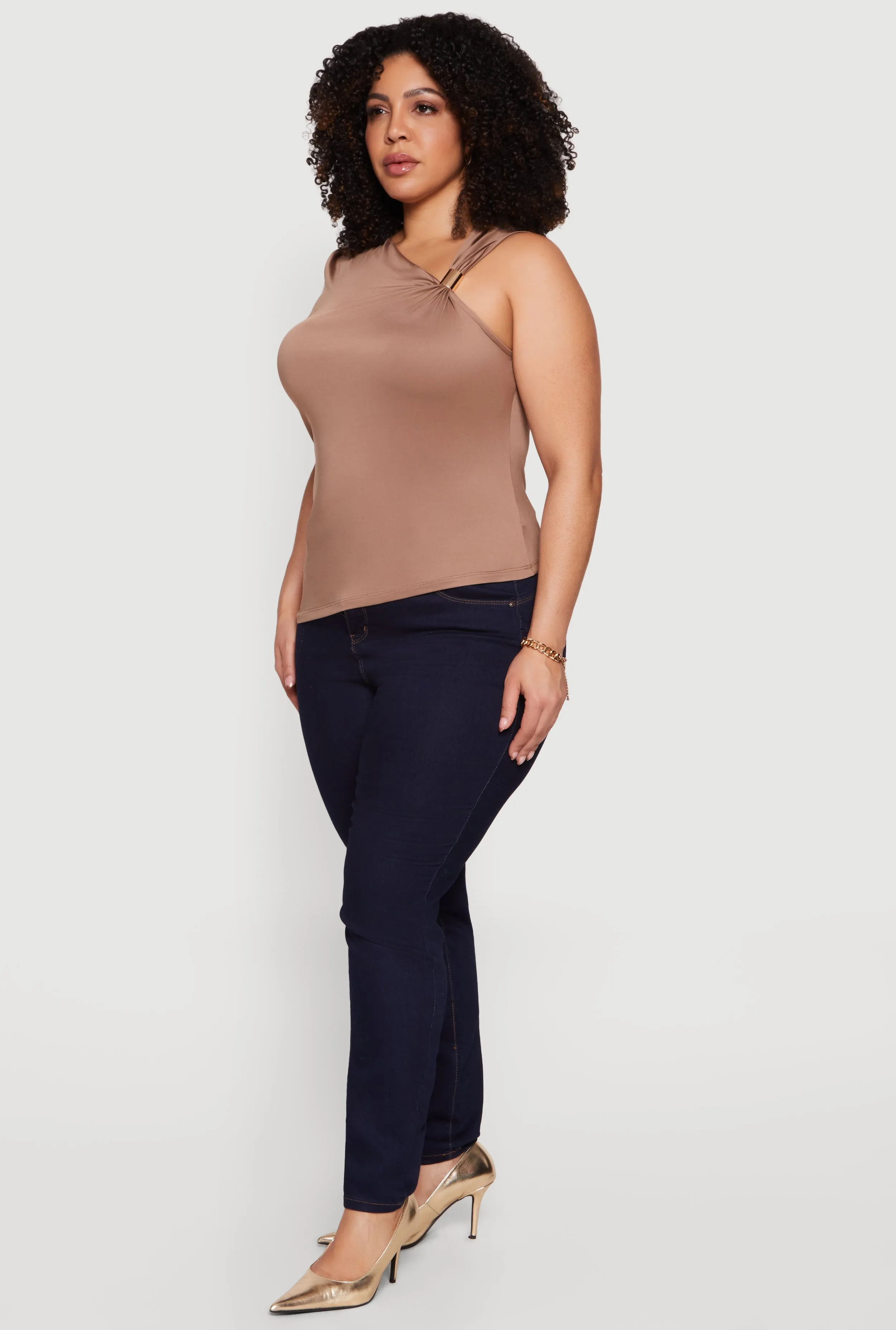 Plus Size Ruched Quarter Sleeve One Shoulder Top sold by Rainbow product image thumbnail 3