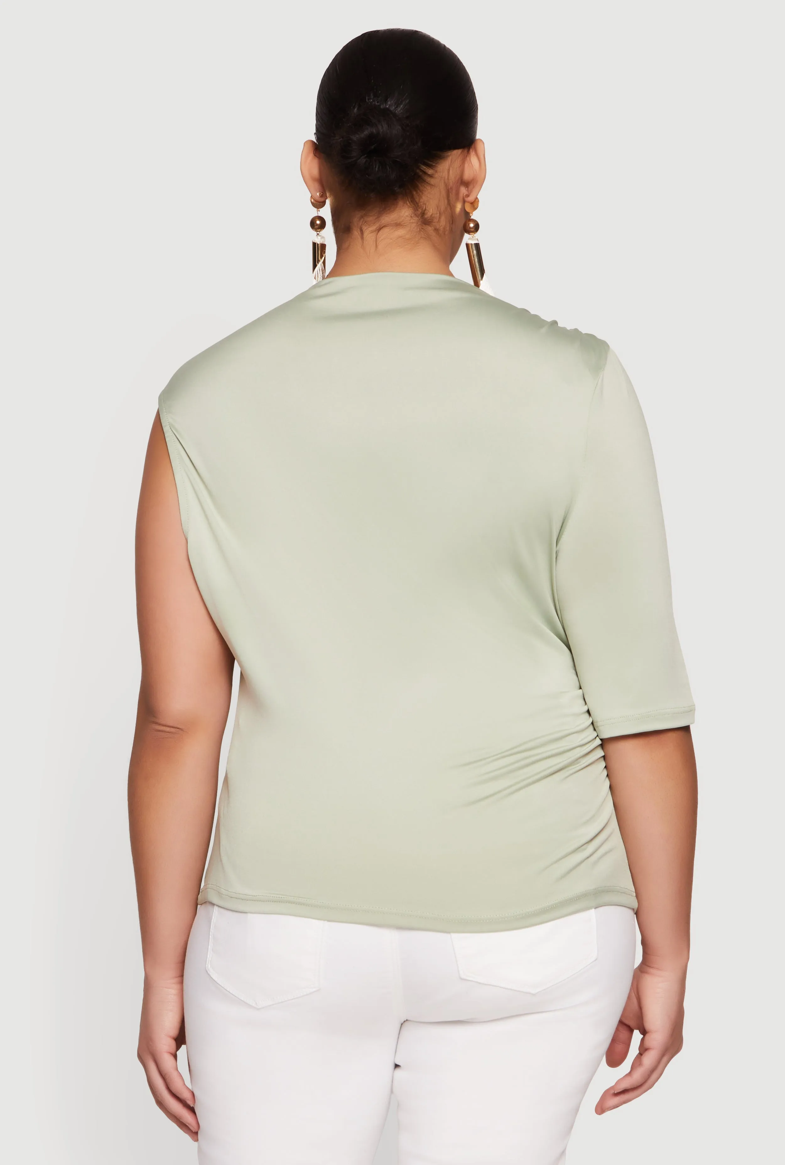 Plus Size Ruched Quarter Sleeve One Shoulder Top sold by Rainbow product image thumbnail 5