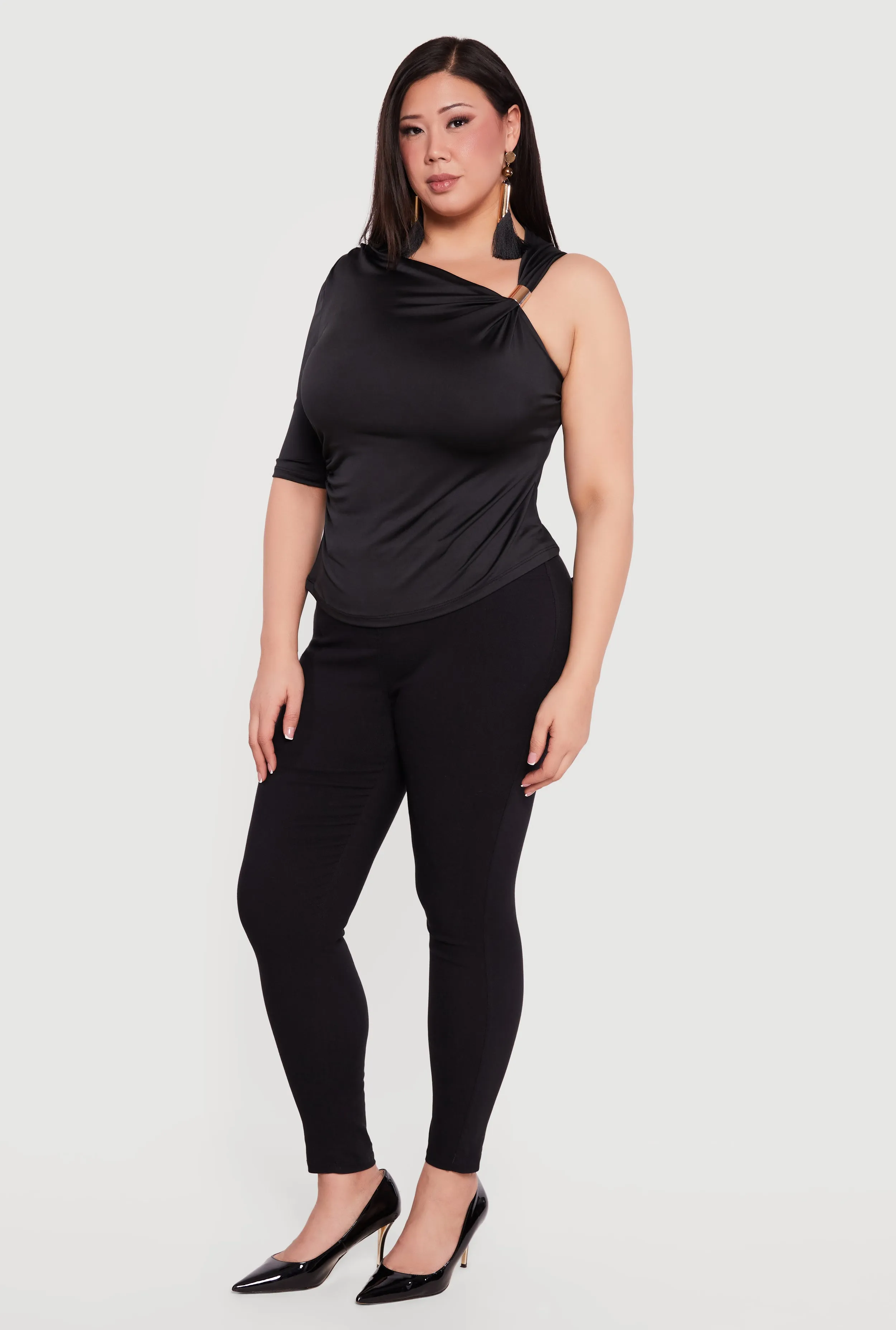 Plus Size Ruched Quarter Sleeve One Shoulder Top sold by Rainbow product image thumbnail 3