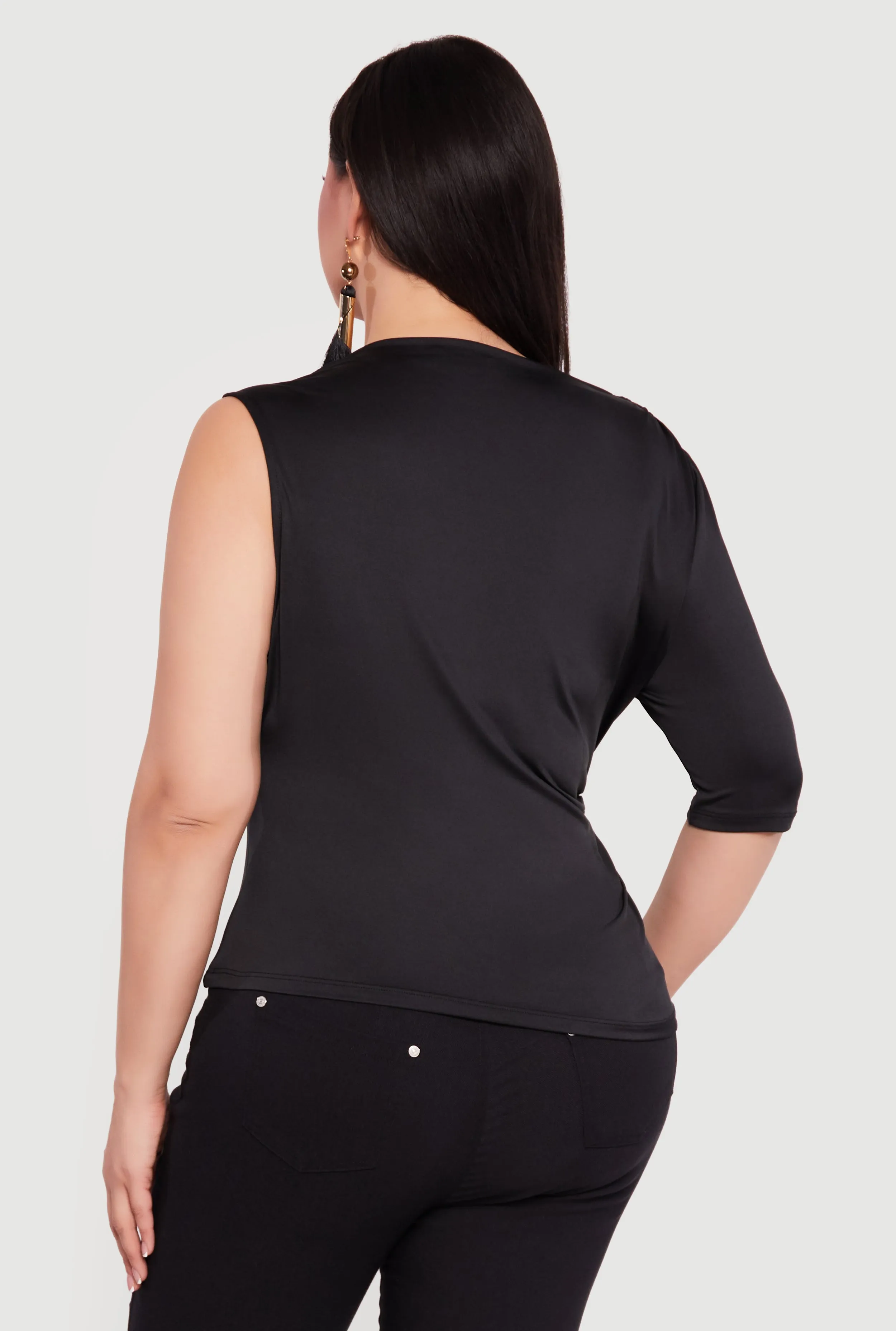 Plus Size Ruched Quarter Sleeve One Shoulder Top sold by Rainbow product image thumbnail 5