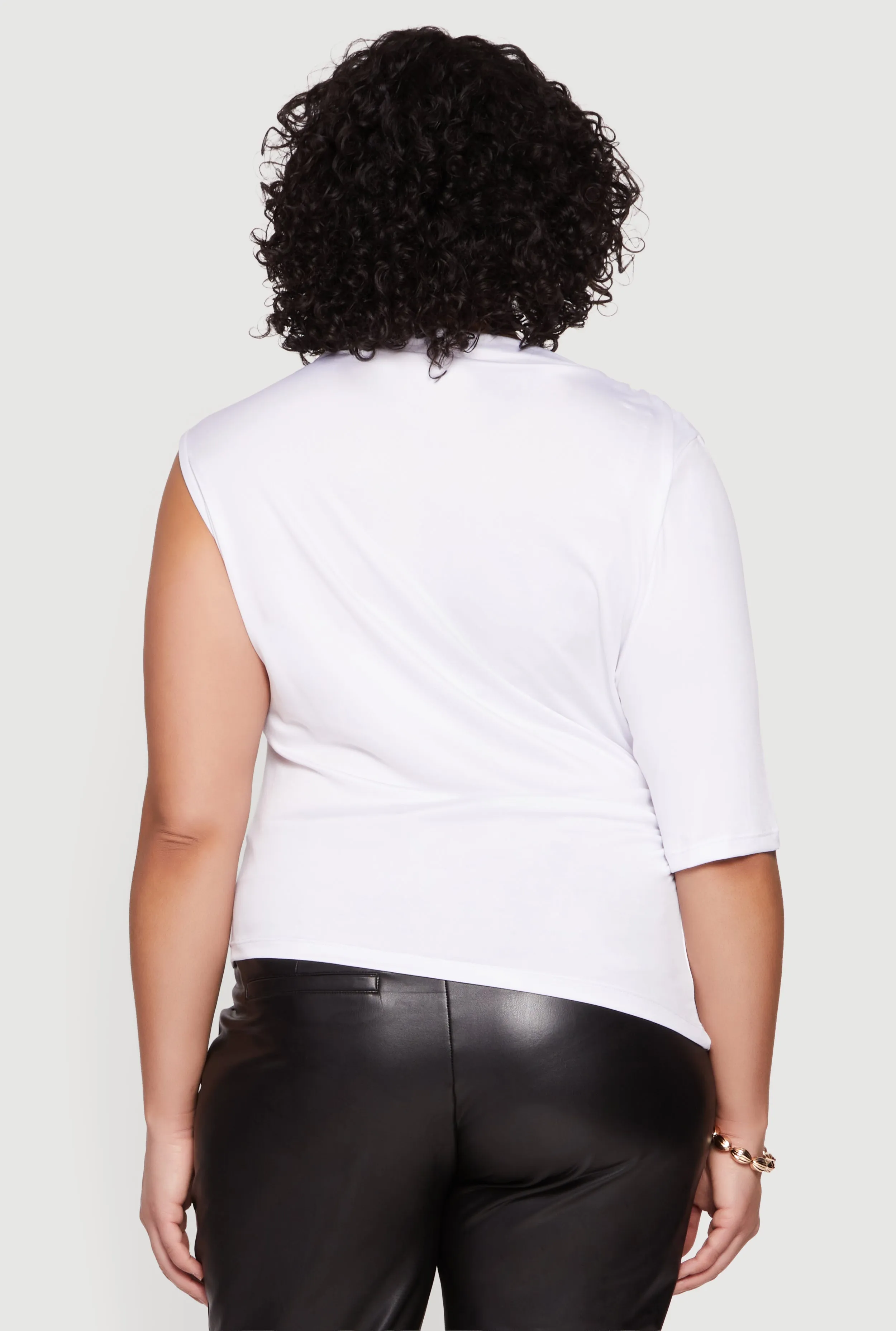 Plus Size Ruched Quarter Sleeve One Shoulder Top sold by Rainbow product image thumbnail 5