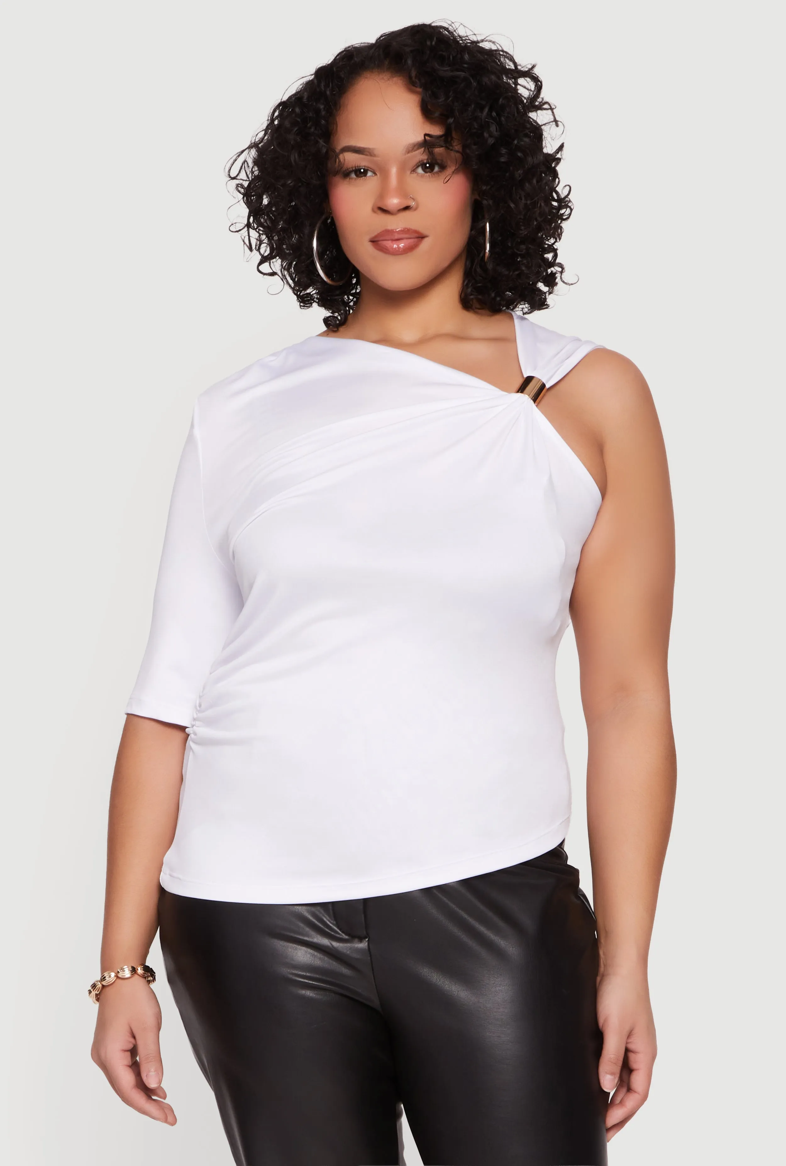 Plus Size Ruched Quarter Sleeve One Shoulder Top sold by Rainbow product image thumbnail 2